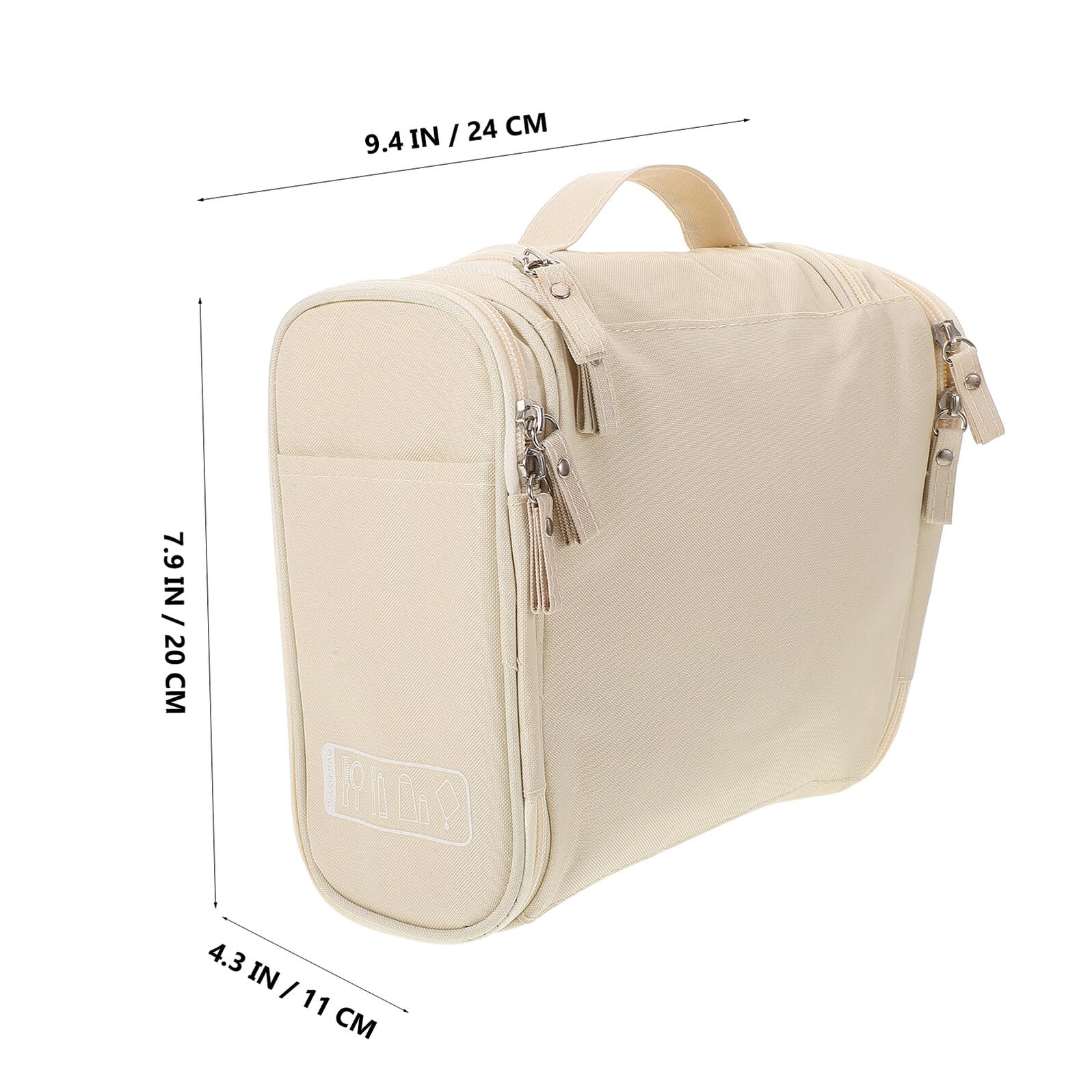 TOVINANNA Large Waterproof Hanging Toiletry Bag with Handle, Portable Travel Makeup Organizer and Bathroom Storage Case, Beige Water-resistant Handheld Cosmetic and Toiletry Storage