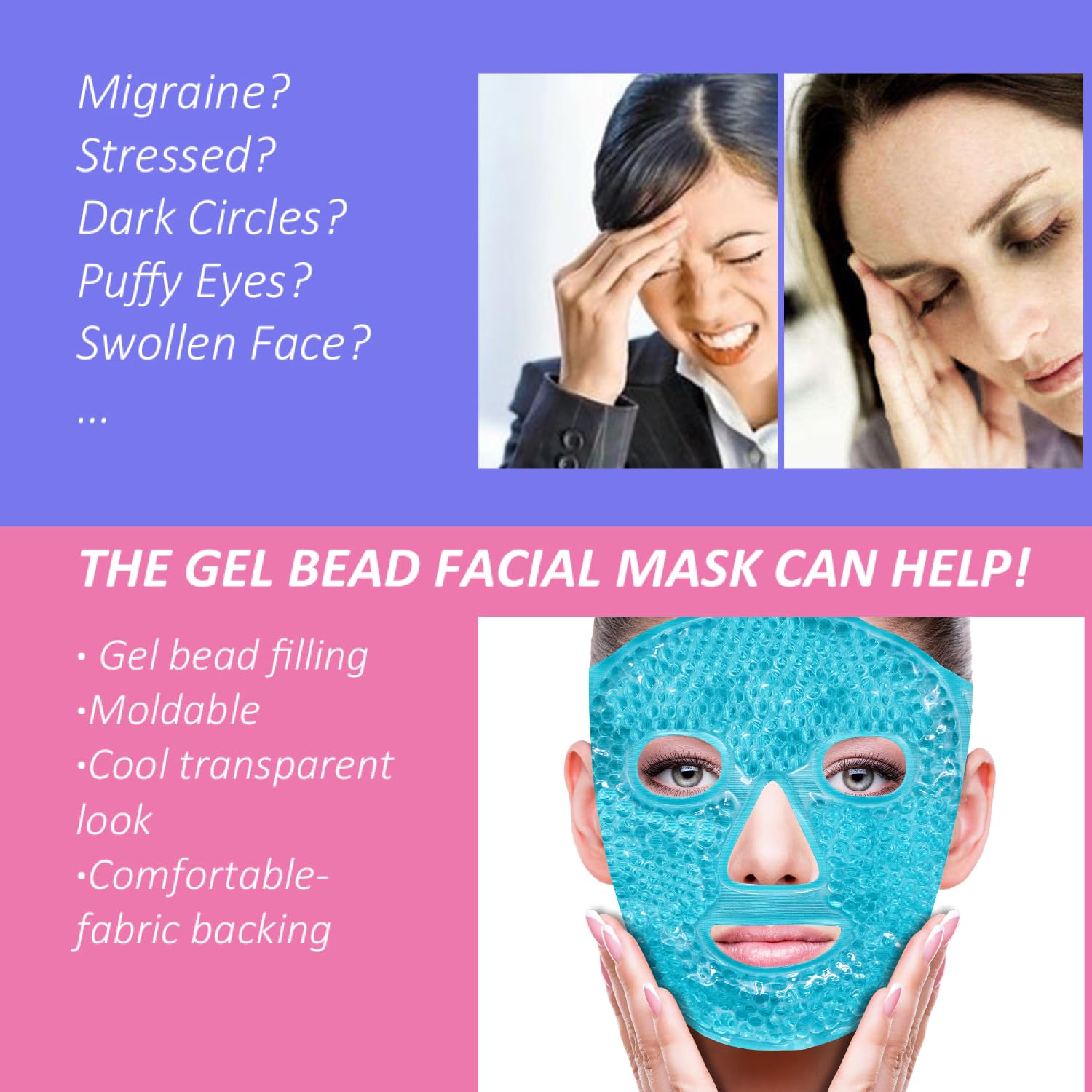 ZNÖCUETÖD Cold Face Ice Mask Facial Ice Pack, Hot Cold Compress for Fa - View 3