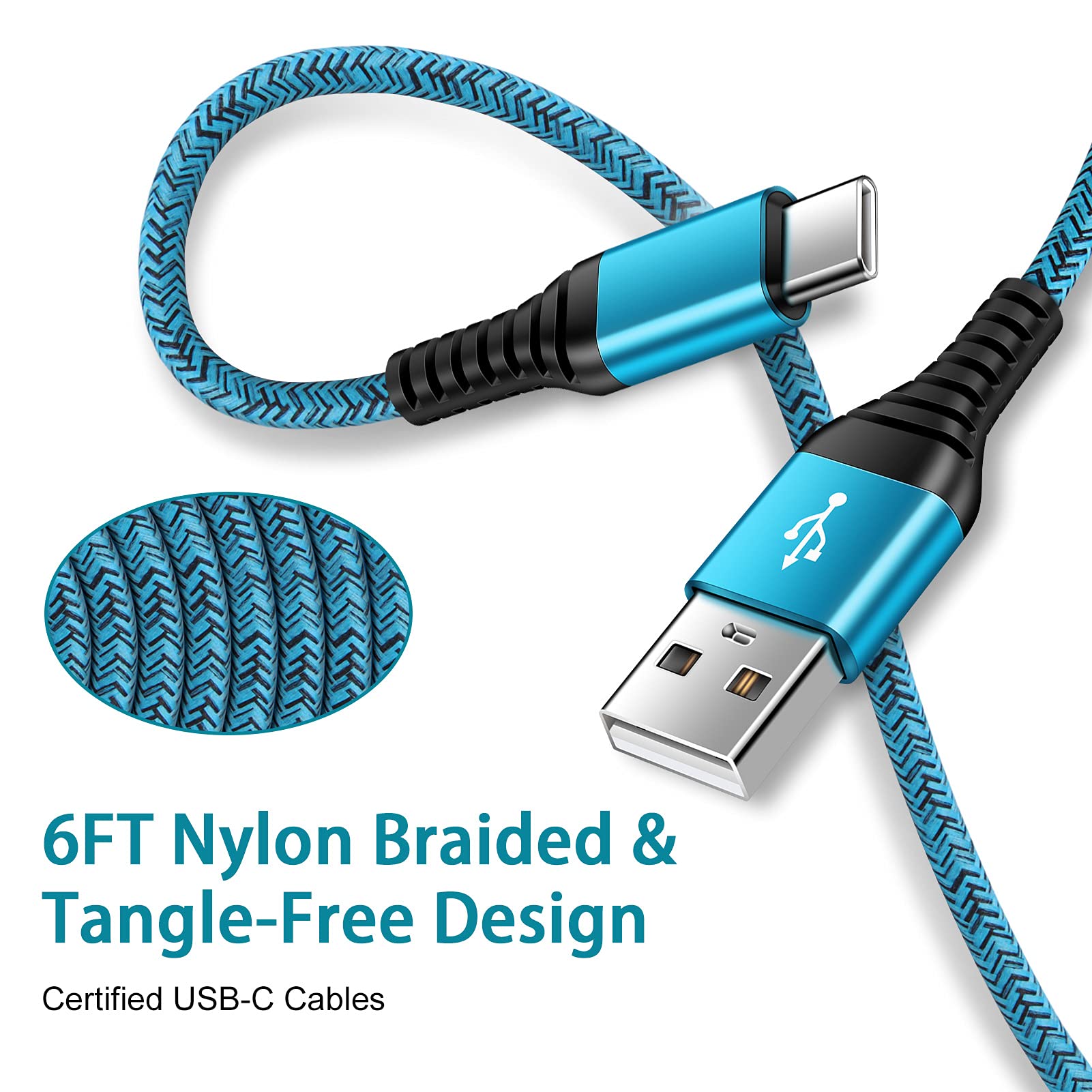 ABCPOW 2-Pack 6ft USB-C Fast Charging Cable Nylon Braided