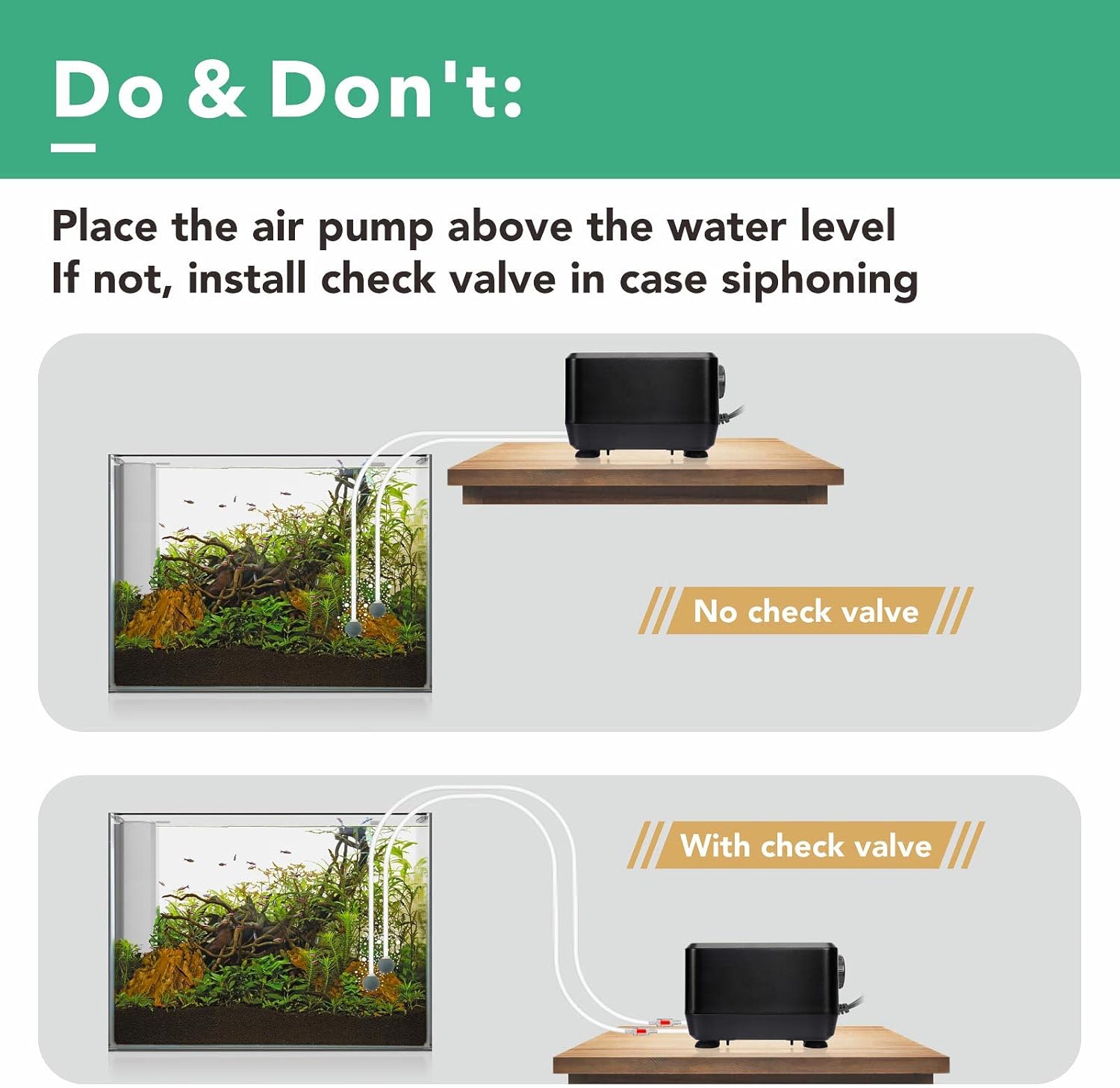 hygger 5W ultra-quiet aquarium air pump with adjustable oxygen aerator and dual outlets for aeration and air circulation