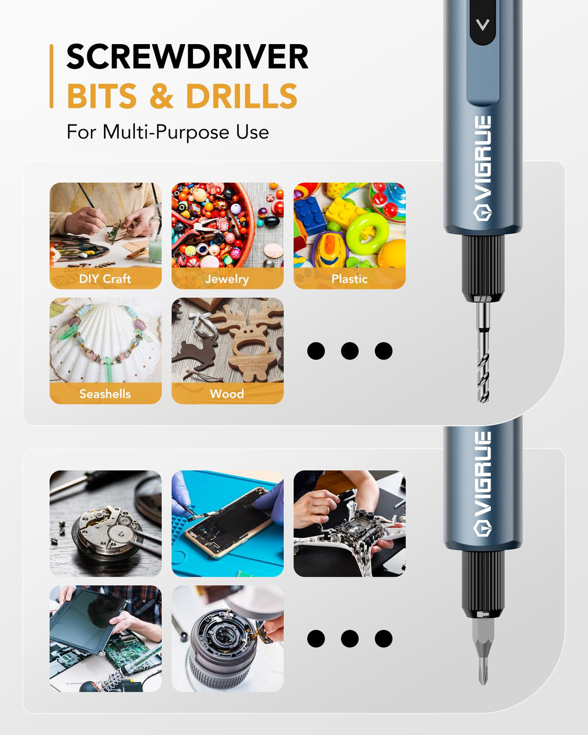 VIGRUE Mini Electric Screwdriver Set 400RPM Electric - VIGRUE Official Imagery - 3