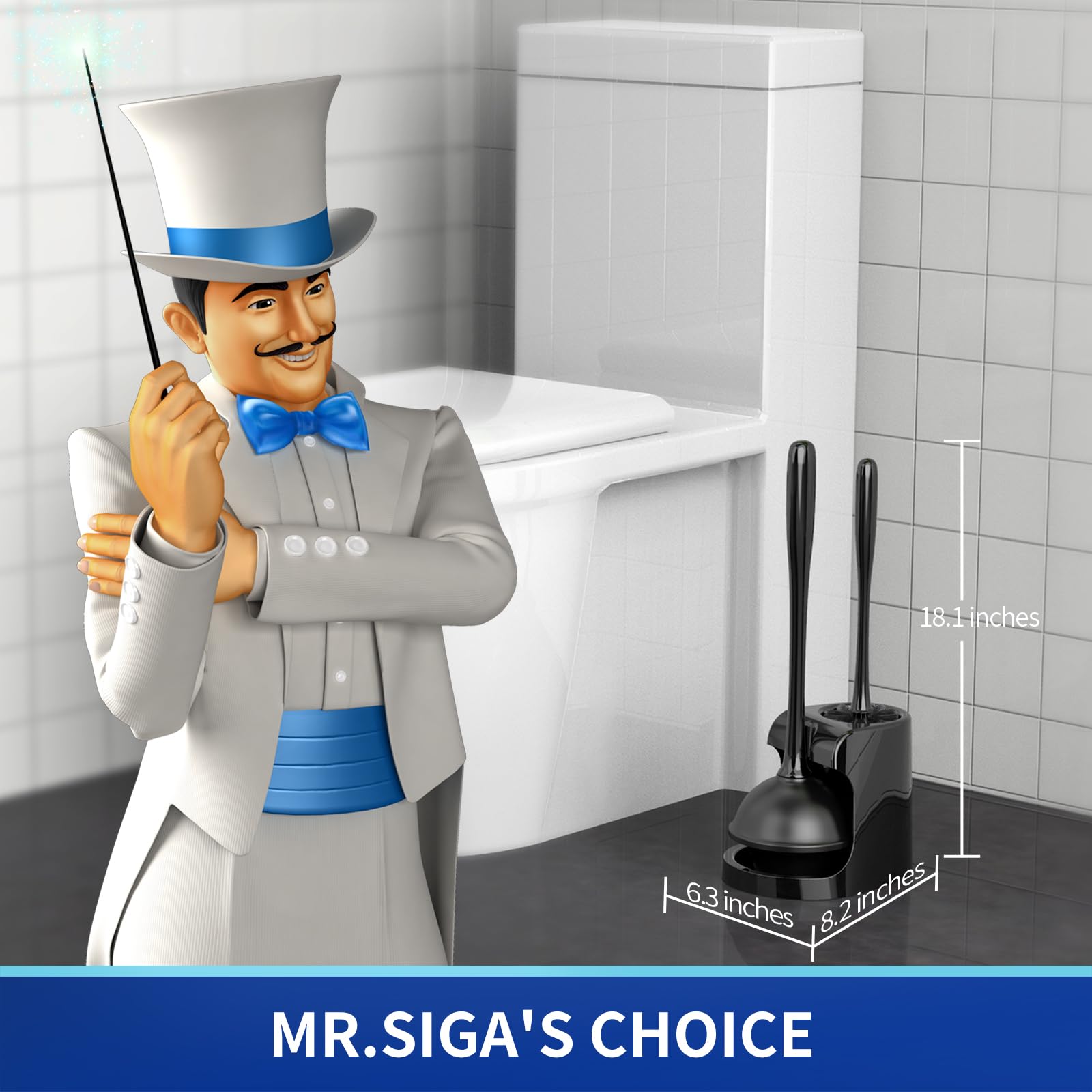 MR.SIGA Toilet Plunger and Bowl Brush Combo for Bathroom Cleaning - MR.SIGA Official Product View 2