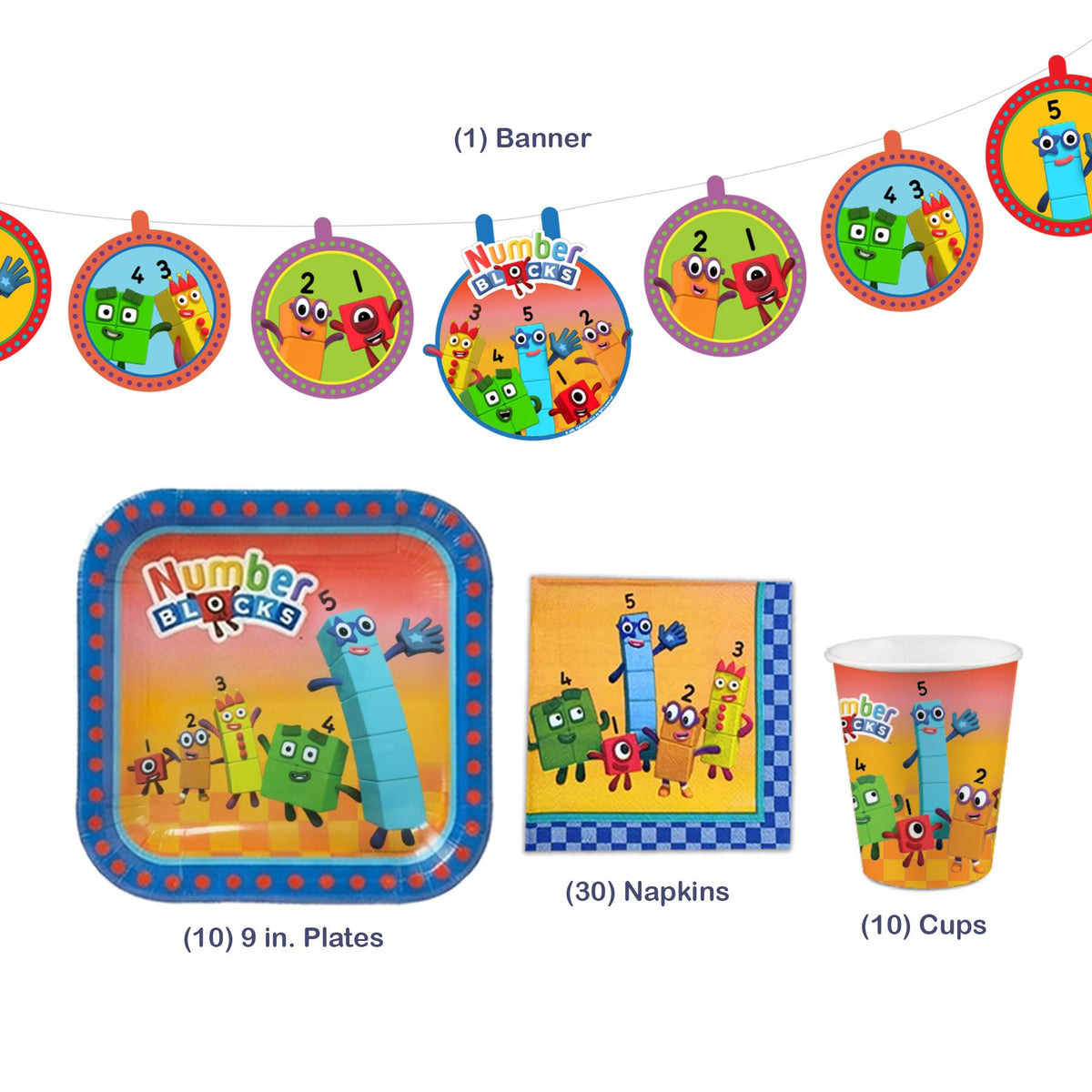 Numberblocks Party Supplies Kit 31 Piece Birthday Party Set - Mighty Mojo Official Imagery - 3