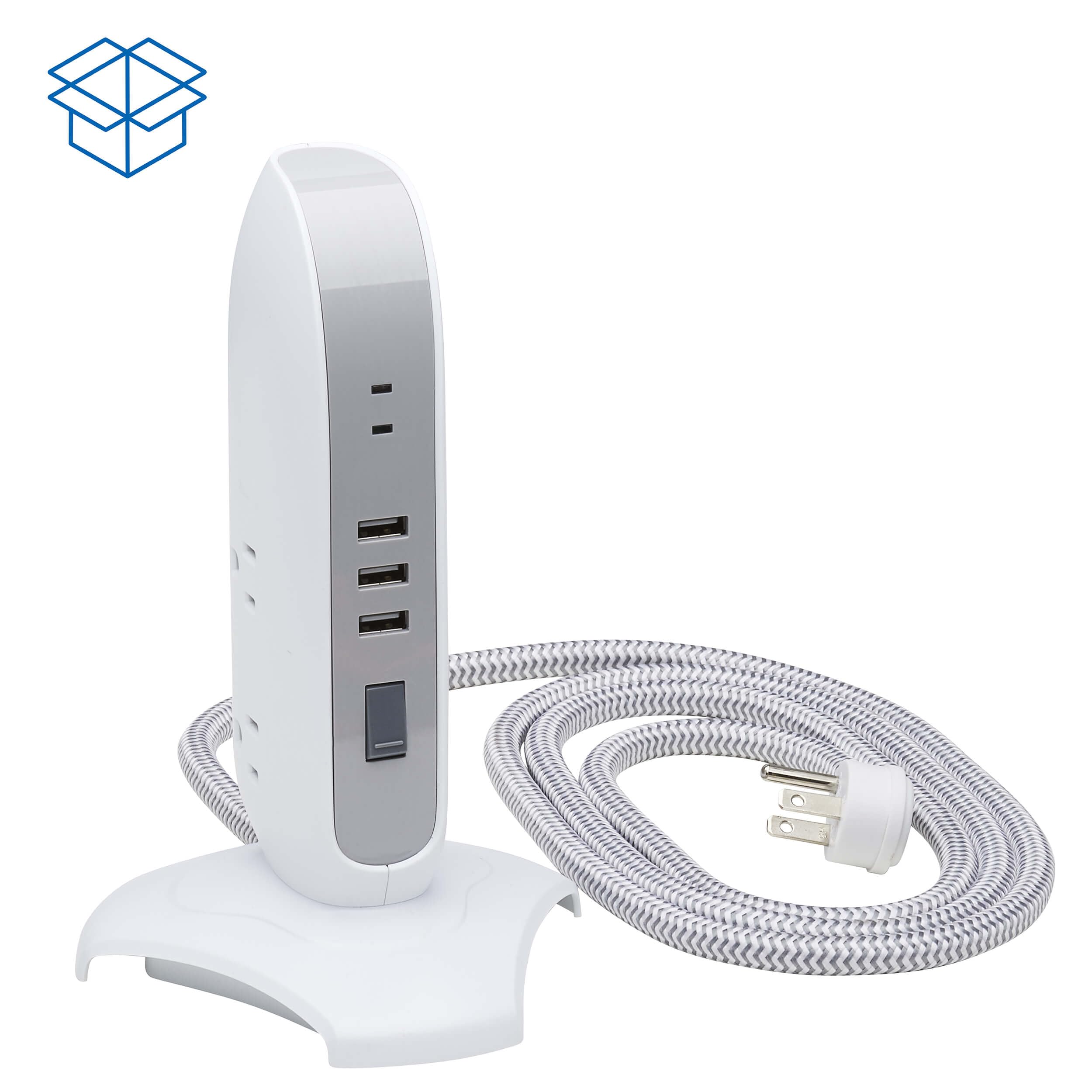 Tripp Lite TLP66USB Surge Protector Tower with USB Ports, 1200 Joules, 5-Outlets, 3 USB Ports, 6ft Heavy-Duty Braided Extension Cord, Desk Charging Tower, Dorm Essentials, Tower Power Strip with Surge