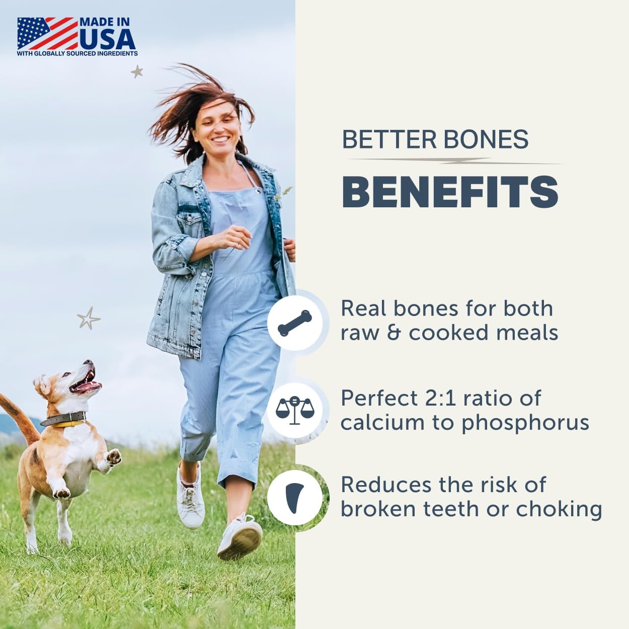 FOUR LEAF ROVER Better Bones bone meal supplement for dogs made from 100% grass-fed New Zealand beef, supports healthy teeth and bones
