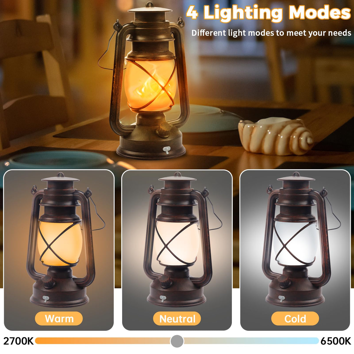 2 Pack Bronze Vintage 4 Modes Rechargeable Lanterns with - Wondrastical Official Imagery - 5
