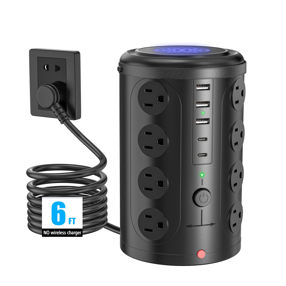 6FT Power Strip Tower Surge Protector 16 Wide Spaced Outlets - UWIWUTEI Official Imagery - 2