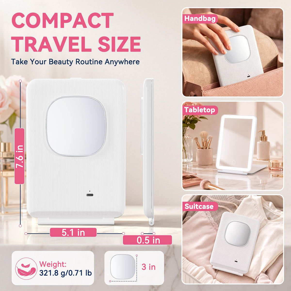 Auxmir 2000mAh Rechargeable Travel Makeup Mirror with 76 Led - Auxmir Official Imagery - 8