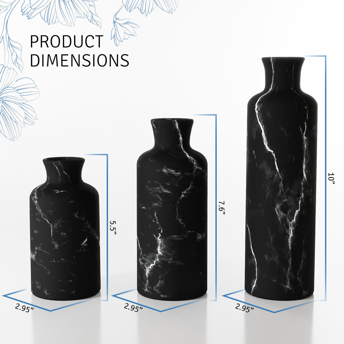 Creative Scents Black Marble Look 3pc Vase Set Boho Vases - Creative Scents Official Imagery - 3
