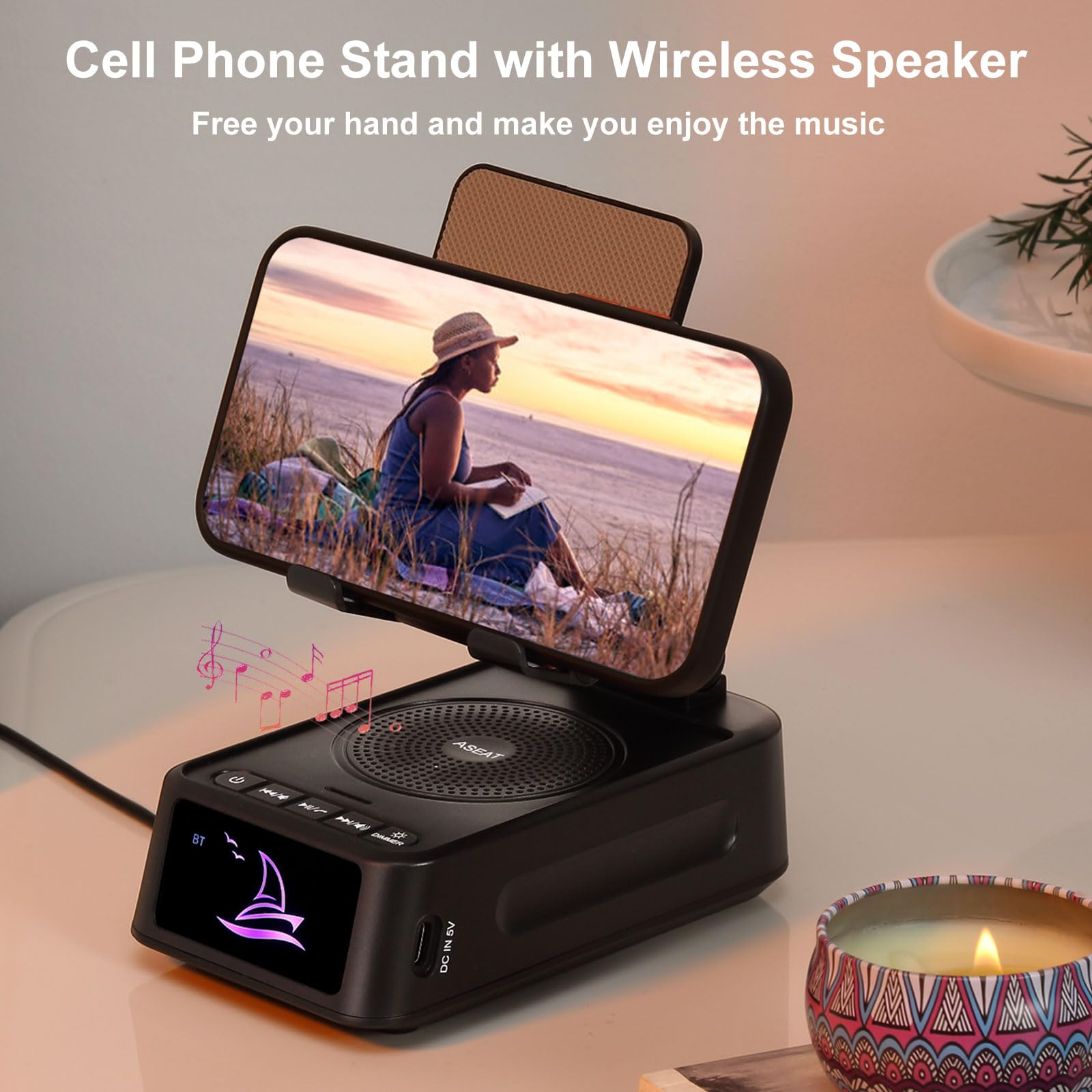 ASEAT Gifts for Men Women, Cell Phone Stand with Bluetooth Speaker Led Light, Un - ASEAT Official Product View 3