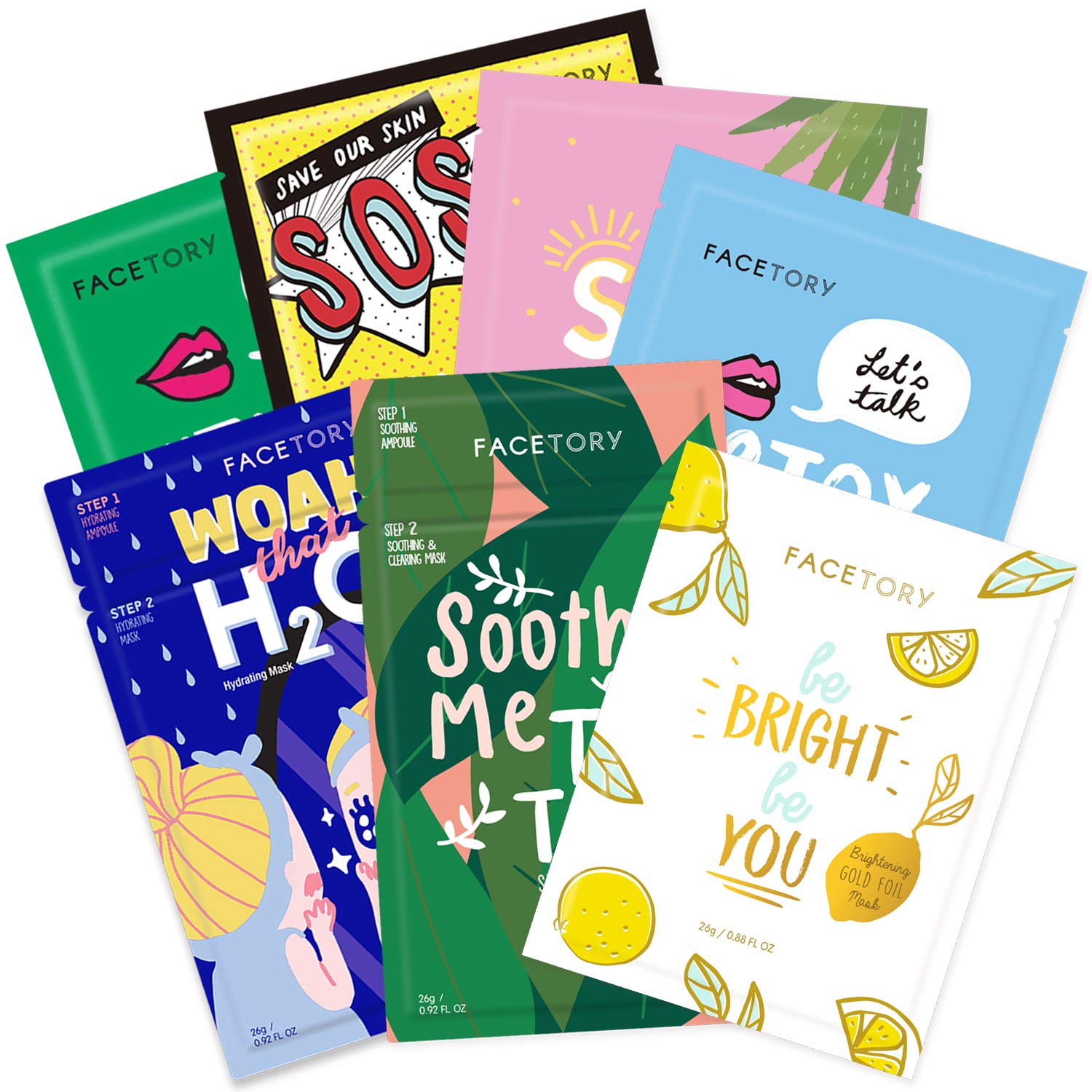 FACETORY Best of 7 Korean Face Mask Variety Pack, Radiance &amp; - FACETORY