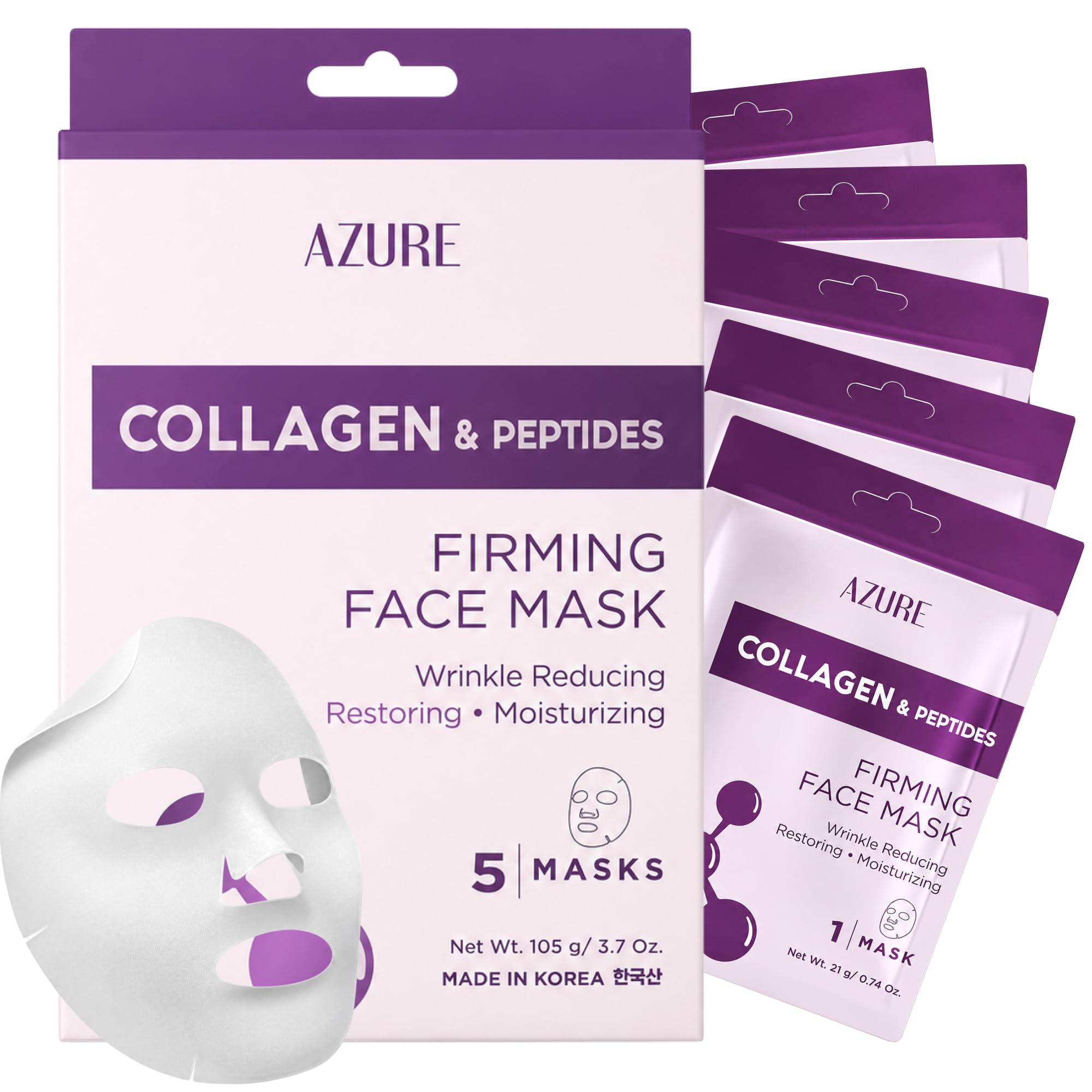 Vitamin C &amp; Collagen Korean Sheet Masks, Dermatologist Tested - Azure Cosmetics