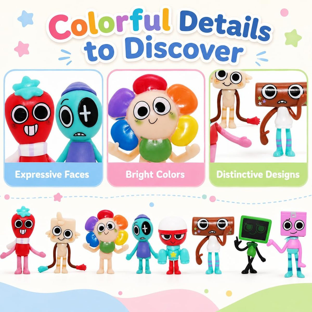 8PCS Mini Cartoon Figures Set Cute Colorful Character Toys - Deertaip Official Imagery - 7