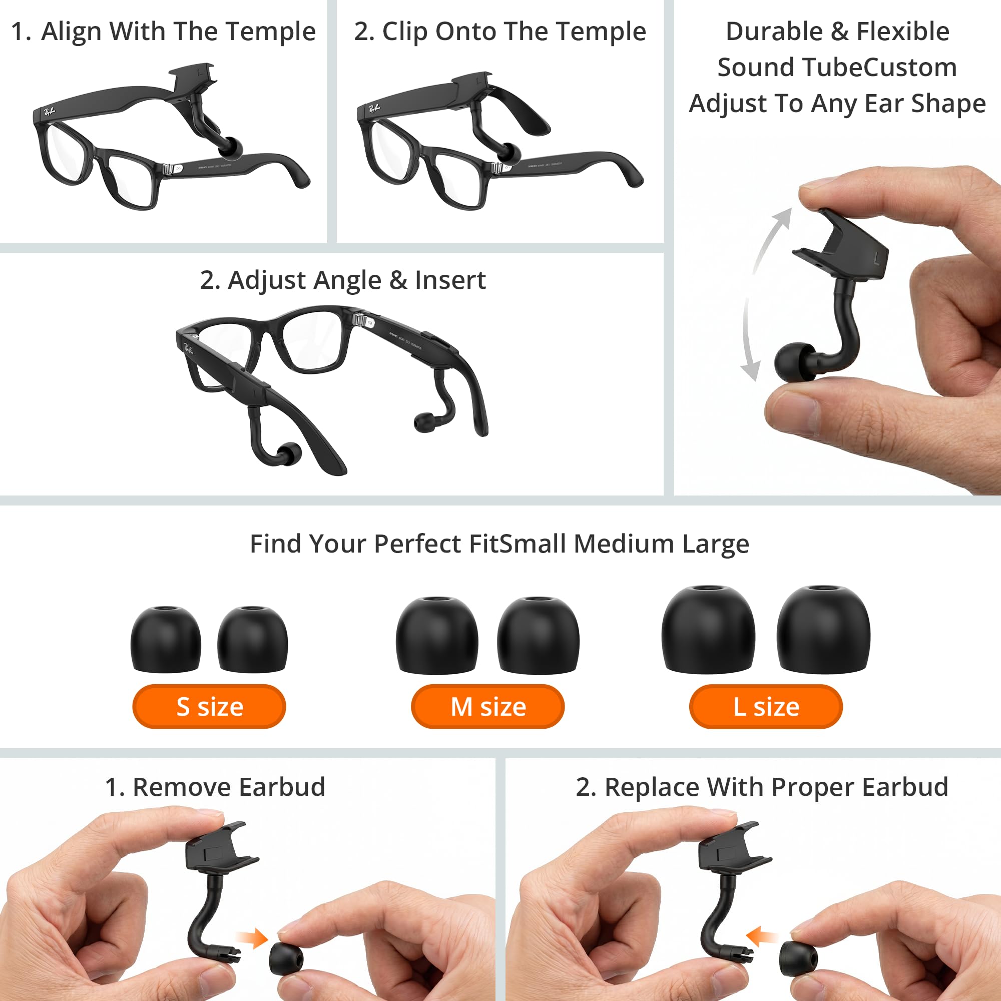 BonFook HiBloks in-Ear Earbuds Sound Tube Booster for Ray-Ban Met by BonFook - Angle View 7