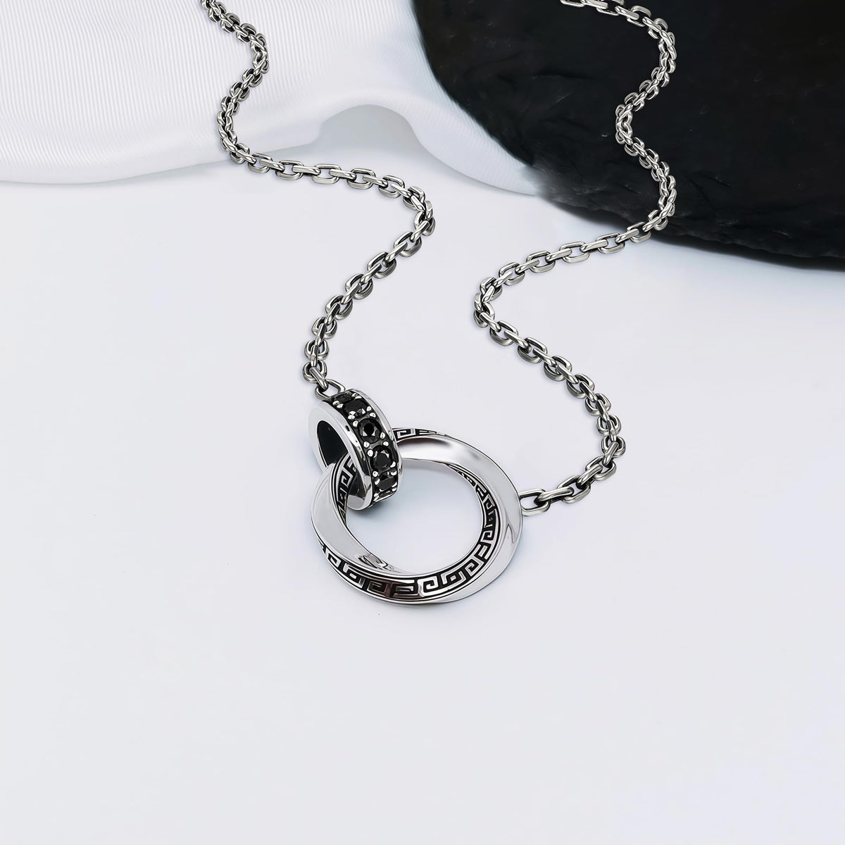 M bius Strip Men s Necklace Double Ring Black Onyx Pendant - BRAYEG Official Imagery - 8