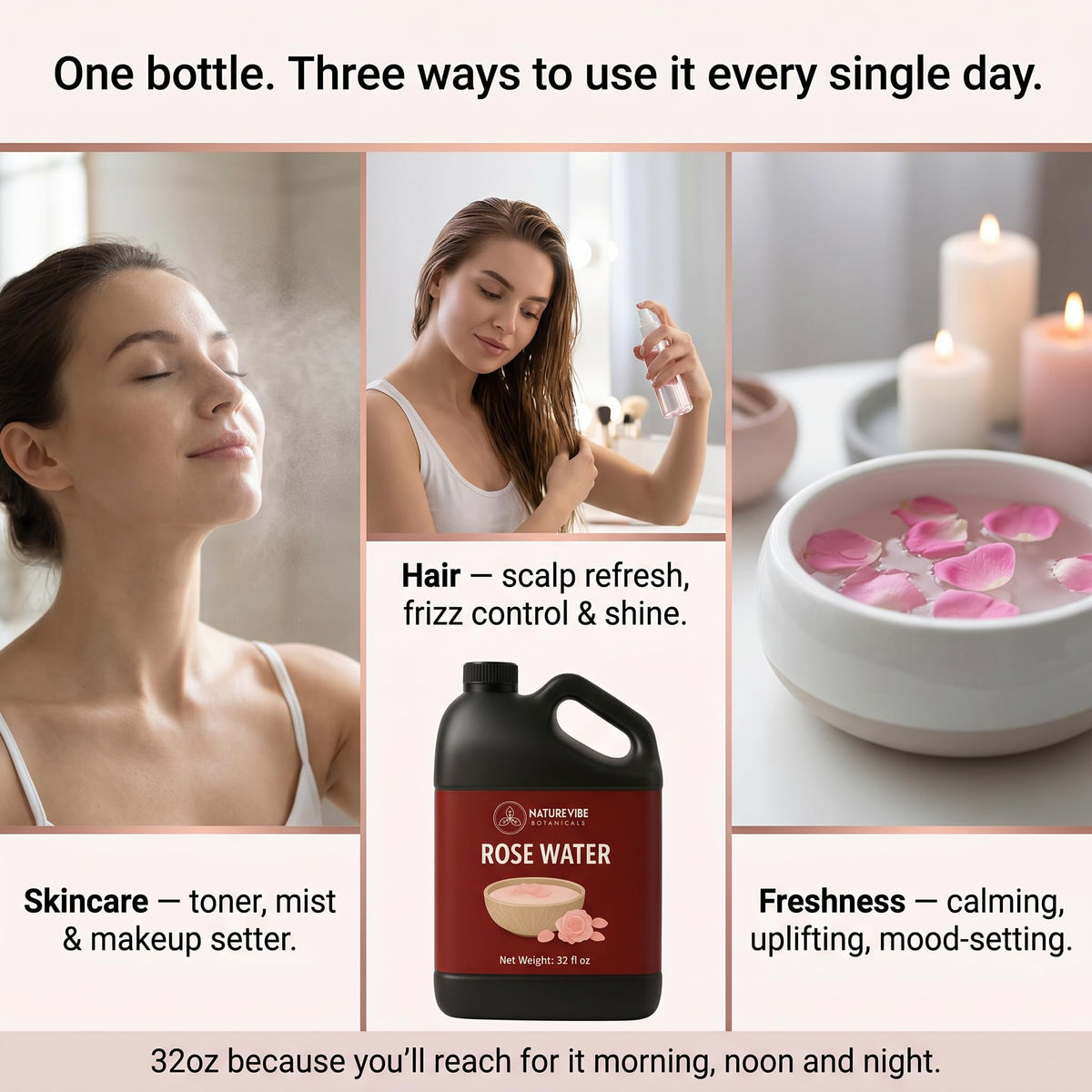 Naturevibe Botanicals Pure Rose Water Toner 32 oz Hydrating - Naturevibe Botanicals Official Imagery - 6