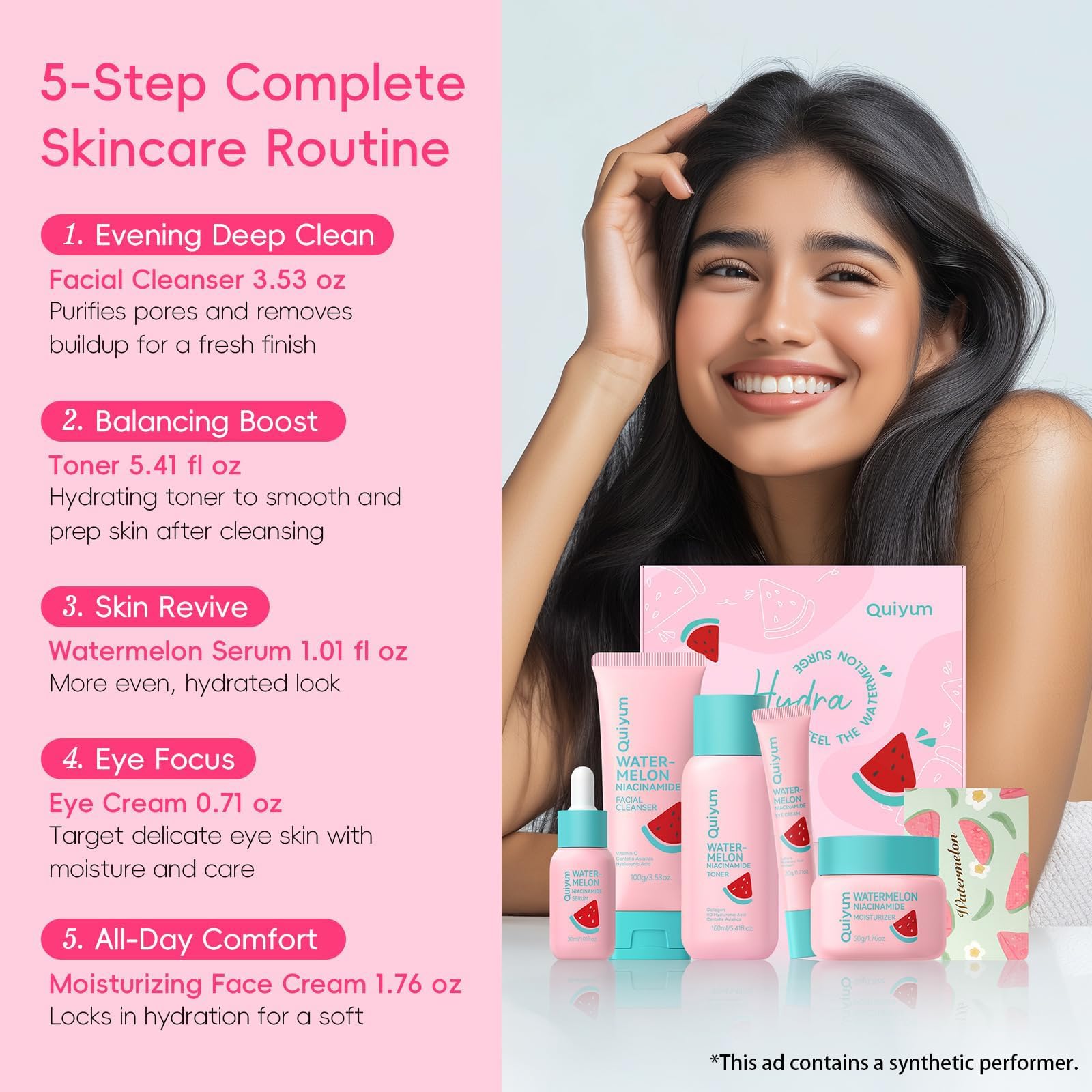 Watermelon &amp; Niacinamide Skincare Set for Women Teens Girls, - QUIYUM