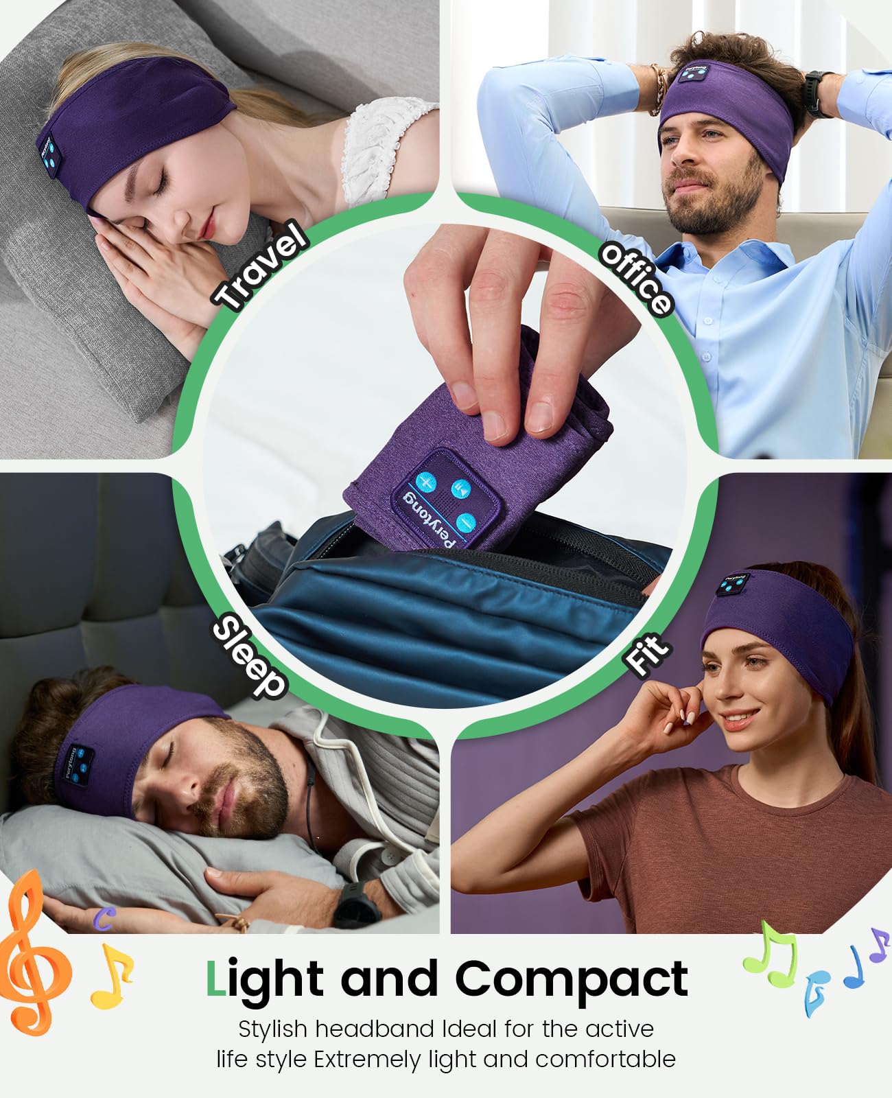 Perytong Sleep Headphones Sleeping Bluetooth Headband, Soft Headphone - View 8