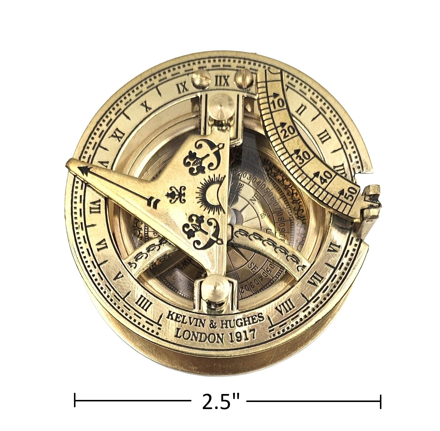 KYNG Antique Brass Sundial Compass Clock Nautical Decor Maritime Pocke - View 3