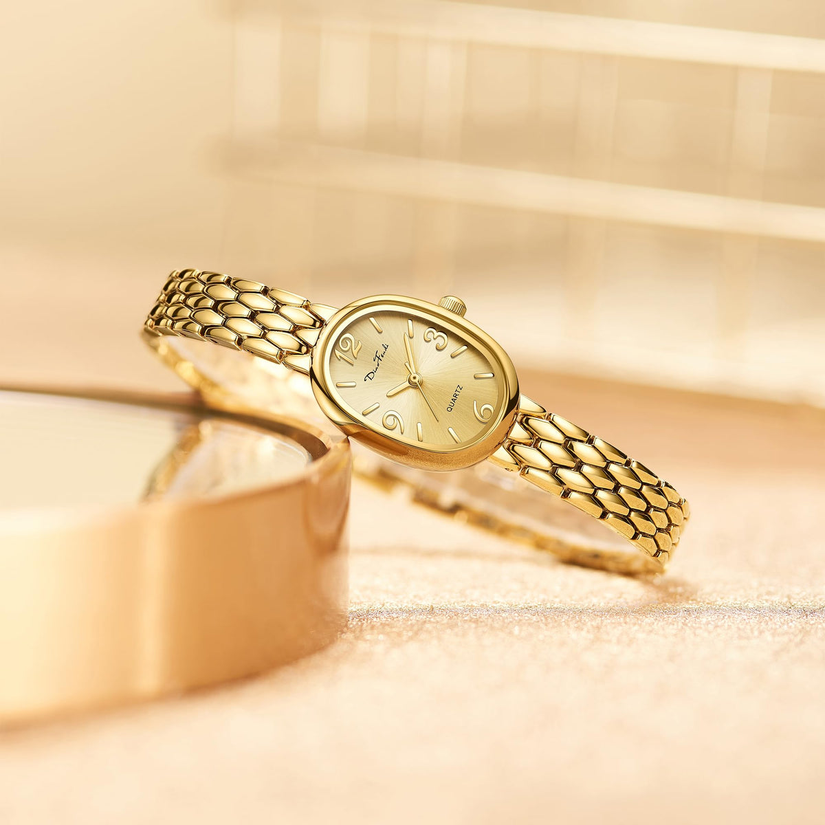 Diaofendi Petite Vintage Oval Gold Women s Watch Waterproof - Diaofendi Official Imagery - 6