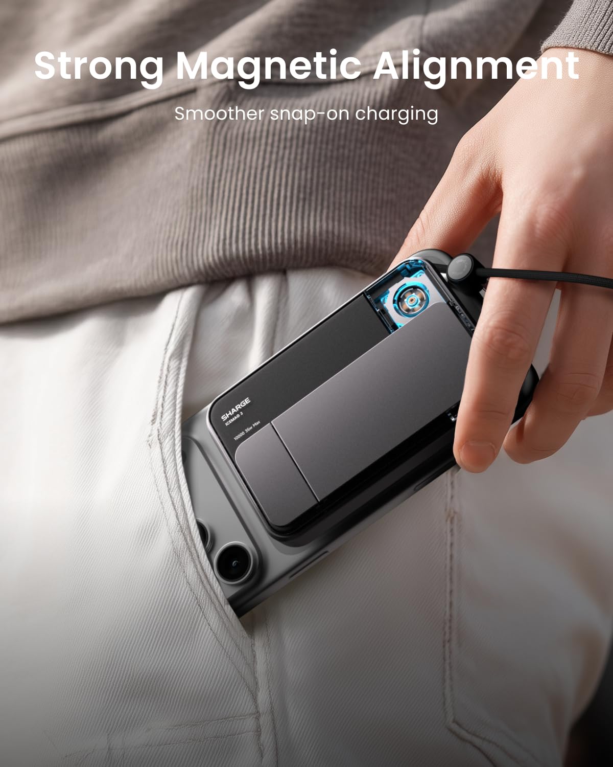 sharge for MagSafe Power Bank Qi2.2 25W 10000mAh Magnetic Portabl by sharge - Angle View 4