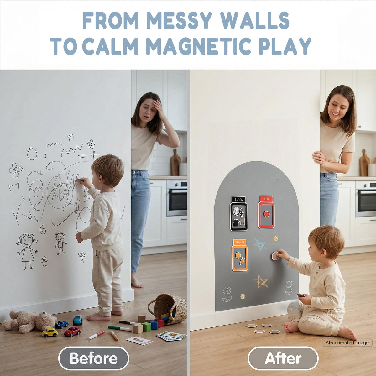 Small Magnetic Wall Decal Focused Montessori Play Starts - Qiytecno Official Imagery - 3