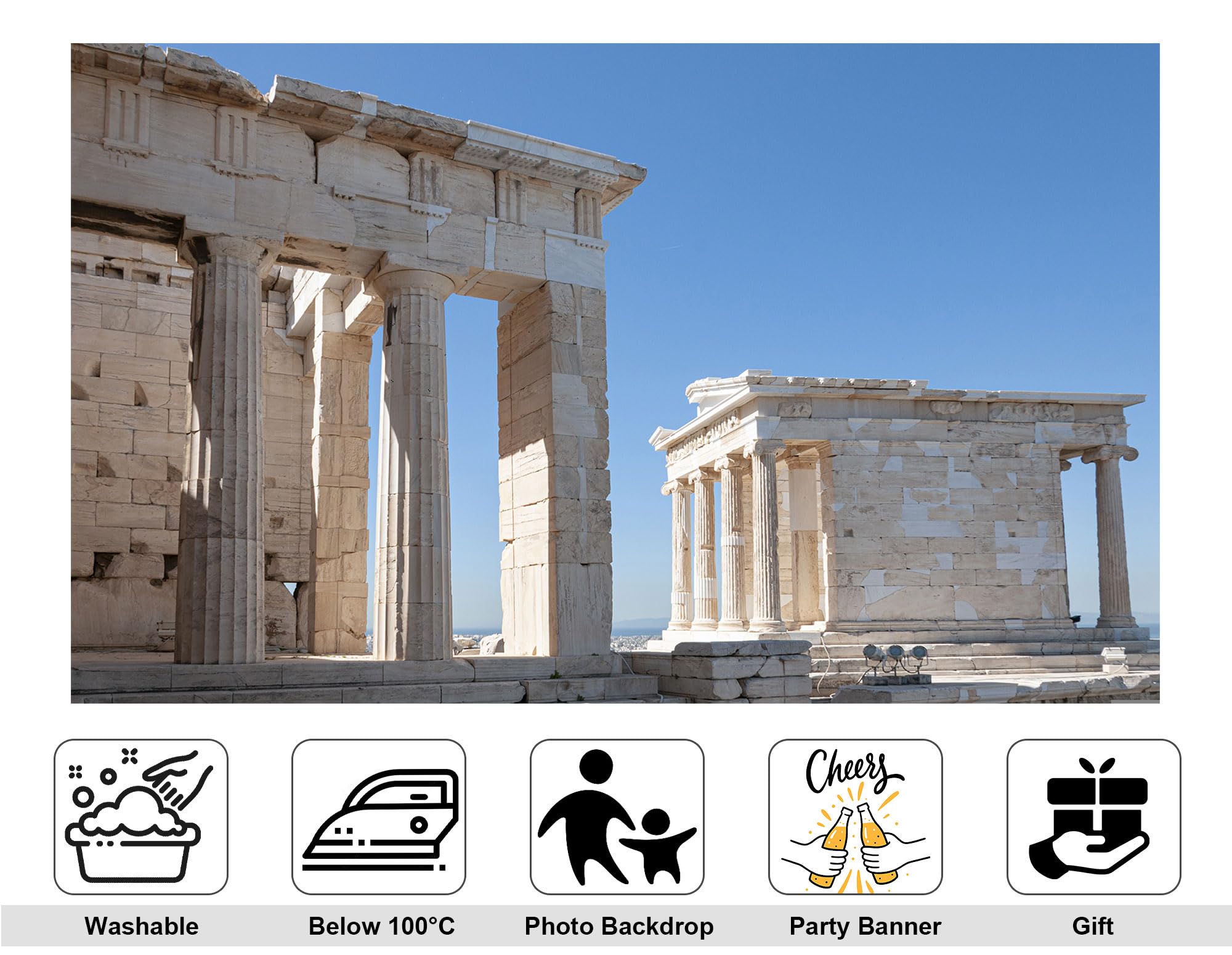 5x3ft Ancient Greek Ruins Backdrop Marble Temple Columns and Parthenon Architecture Under A Clear Sky Photography Background Tapestry for History Party Home Wall Decorations Banner
