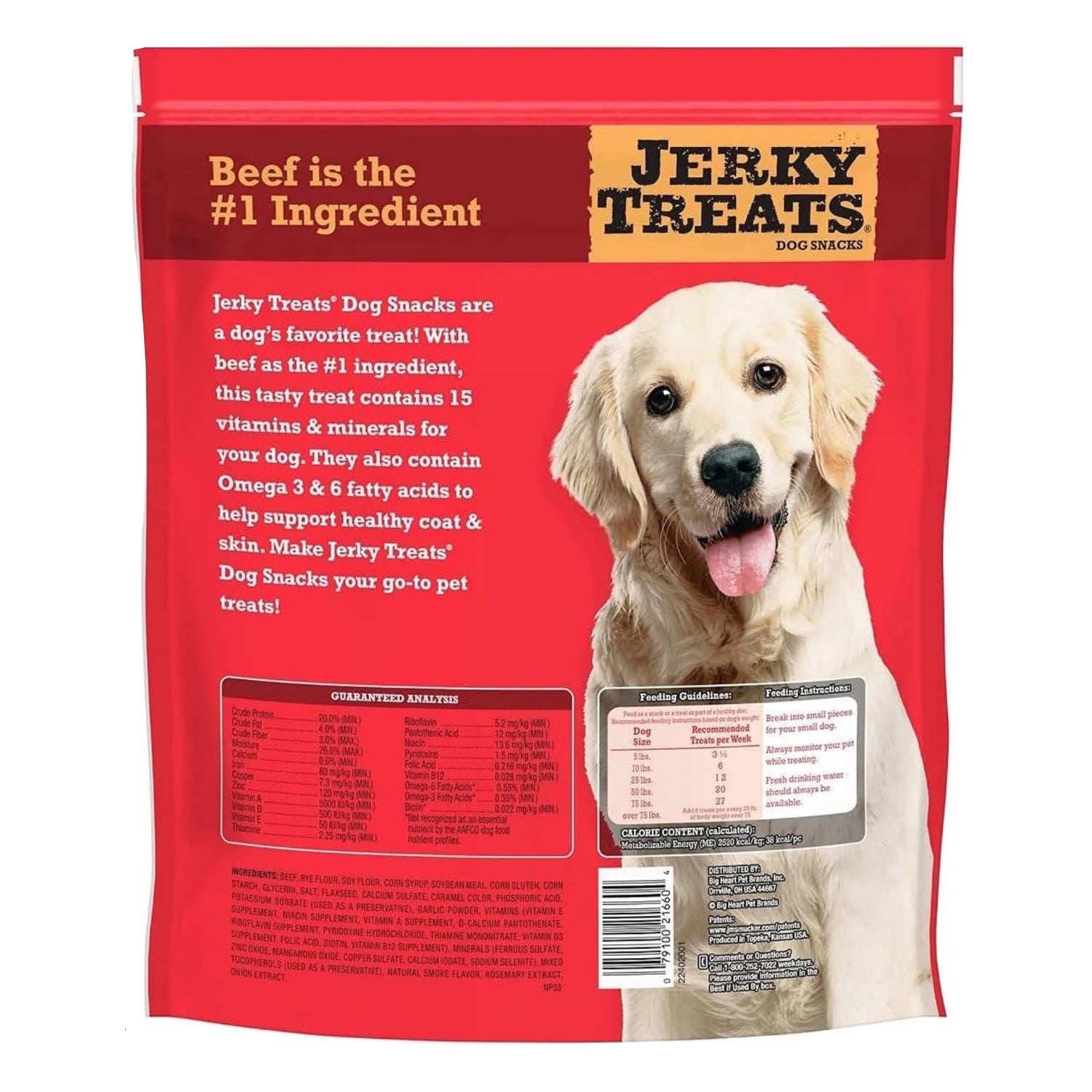 Jerky Treats tender beef strips dog snacks with vitamins, minerals, and Omega 3, in new packaging, 60 oz made in the USA
