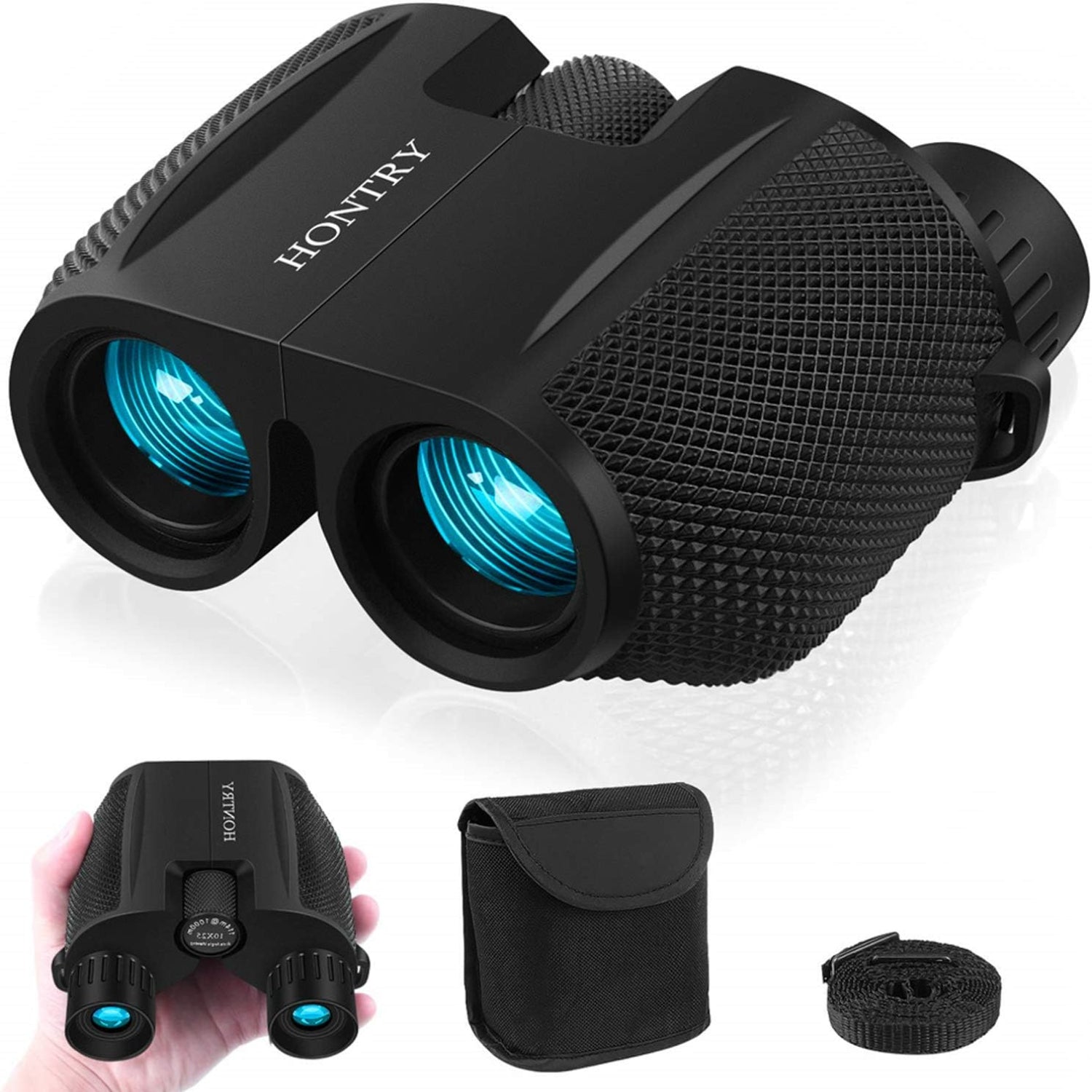 Hontry 10x25 compact binoculars for adults and kids, ideal for bird watching and outdoor viewing, with a lightweight design.