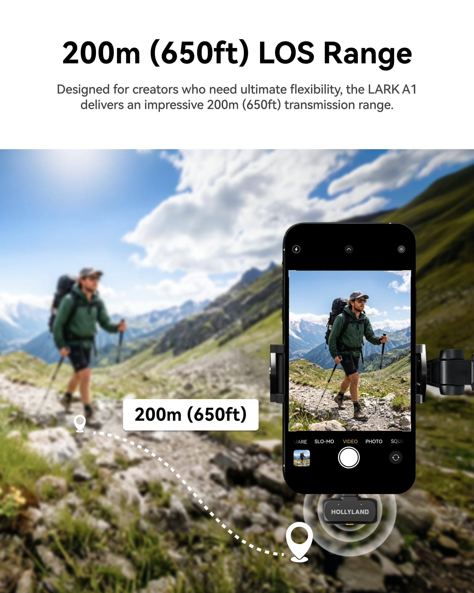 Hollyland Lark A1 Wireless Microphone for iPhone & Android, 48kHz/24-bit Studio Audio, 3-Level Noise Cancellation, 200m Range, Magnetic Mini Mic for Video Recording & Live Streaming (2TX + USB-C RX)