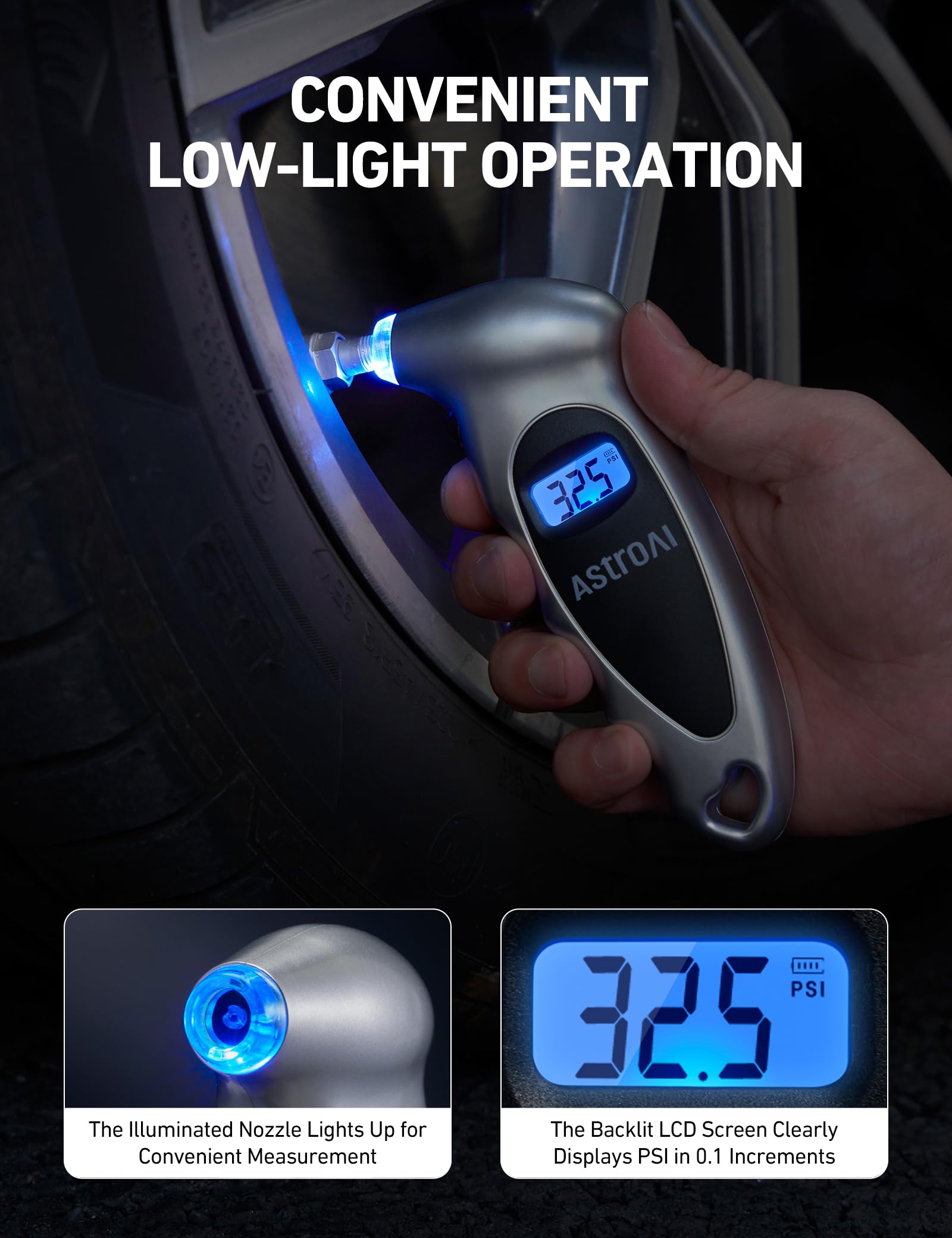AstroAI Digital Tire Pressure Gauge 150PSI, ±1PSI Accuracy for Car Truck - AstroAI Official Product View 3