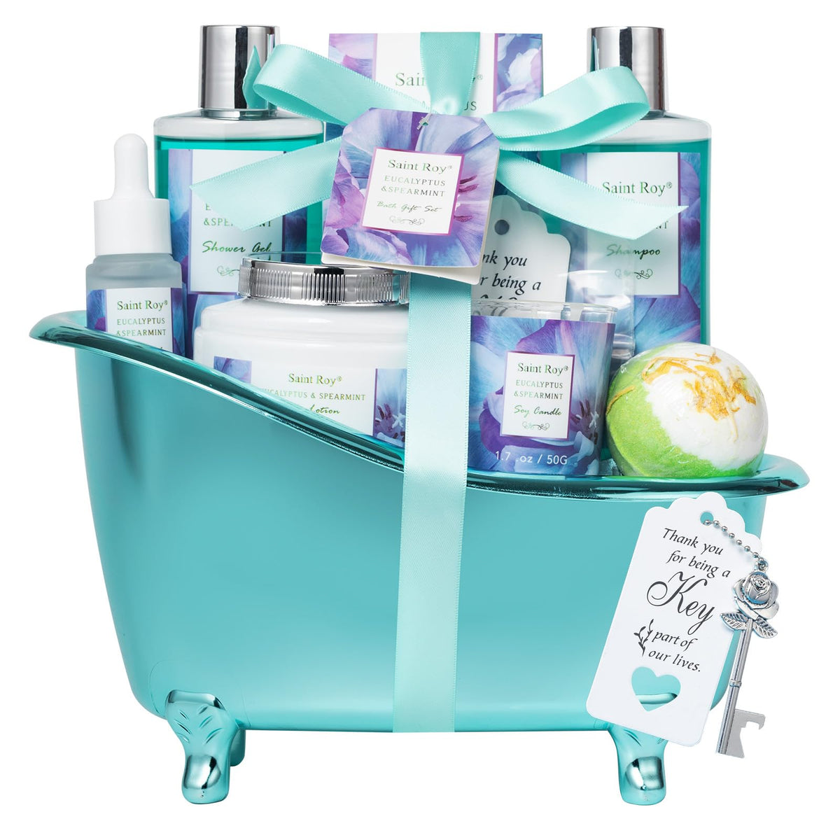 Bath and Body Basket Set EUCALYPTUS Mint Spa Gift Basket for - Saint Roy Official Imagery - 2