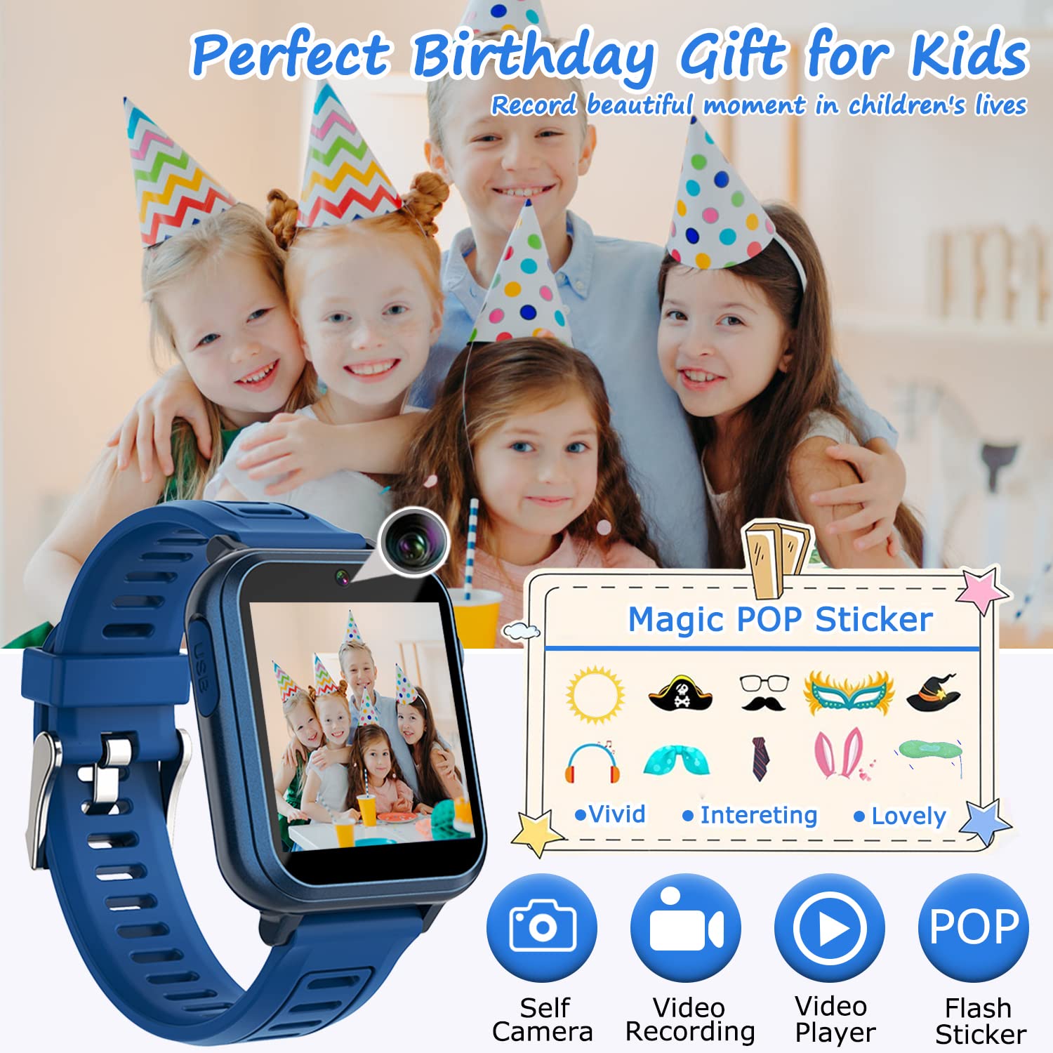 Wiszodet Kids Smart Game Watch with 39 Games HD Touch Screen Vide - Wiszodet Official Product View 5
