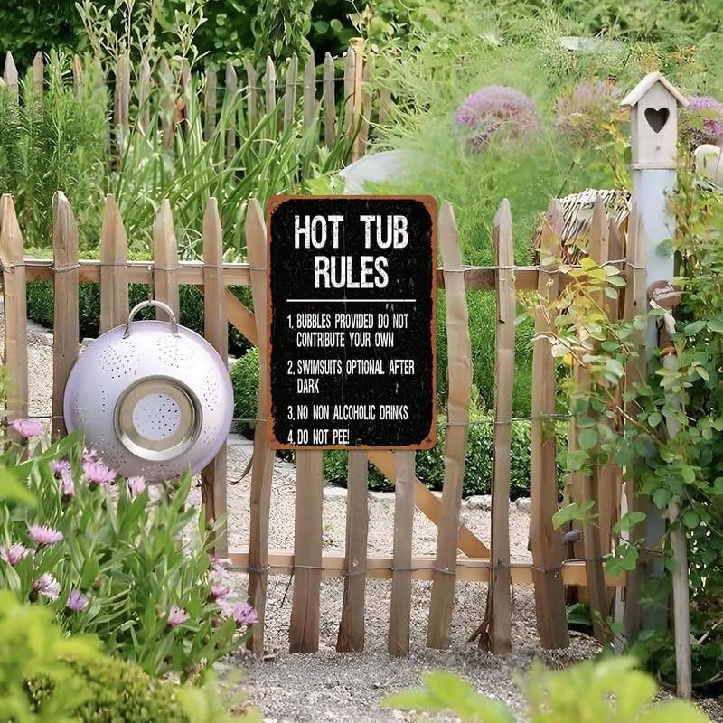 Vintage Hot Tub Rules Print Metal Sign 8x12 Inch Aluminum Retro - Product Imagery