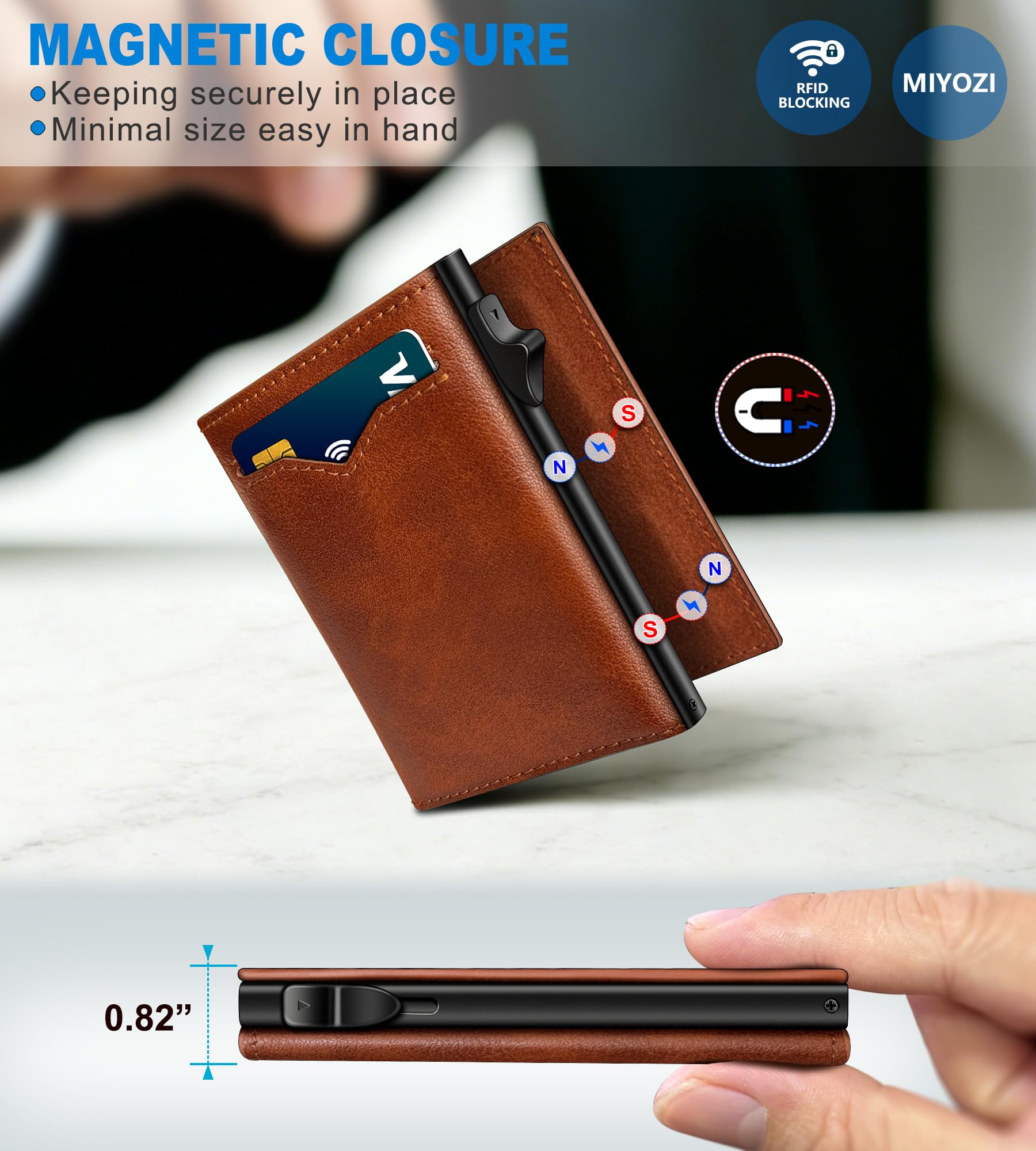 Miyozi Pop-Up Metal Wallet – RFID Blocking Trifold