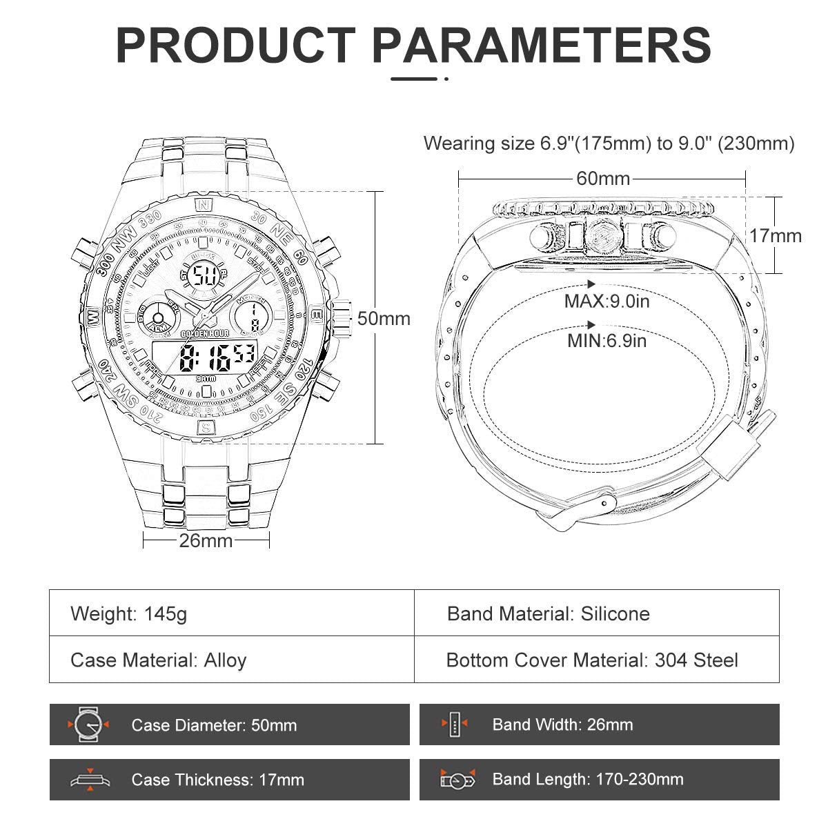 GOLDEN HOUR Military Sports Watch – Silver Blue