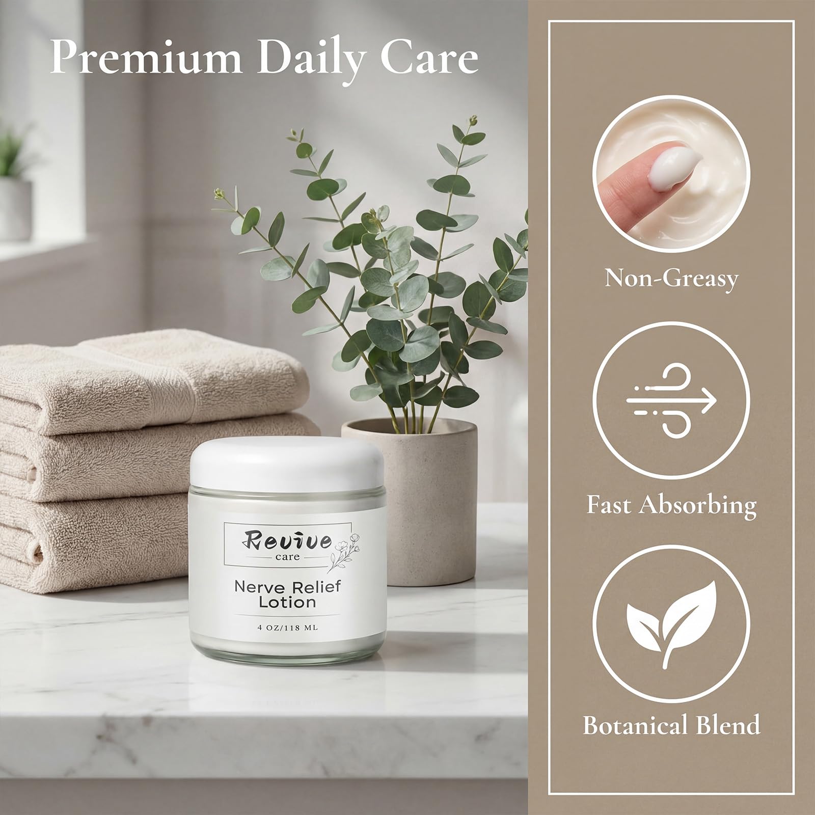 REVIVE CARE Nerve Relief Lotion with Magnesium, Menthol & Arnica – Fast Absorbing Non-Greasy Lotion for Hands, Feet, Back, Neck & Knees – Soothing Comfort Moisturizer (1)