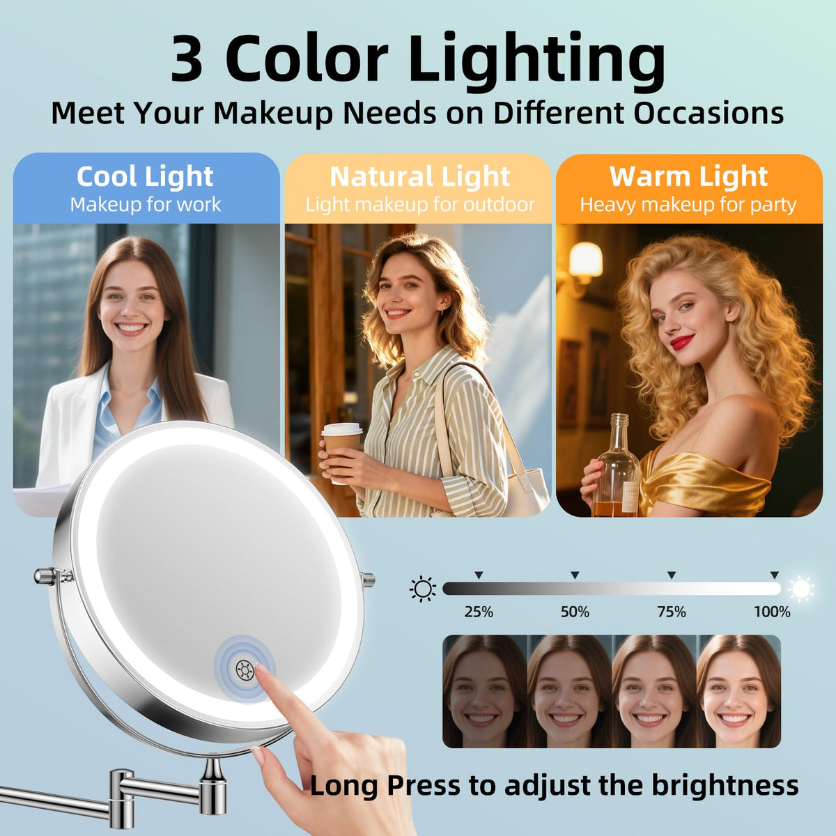 FUNTOUCH 5000mAh Rechargeable Wall Mounted Lighted Makeup - FUNTOUCH Official Imagery - 6