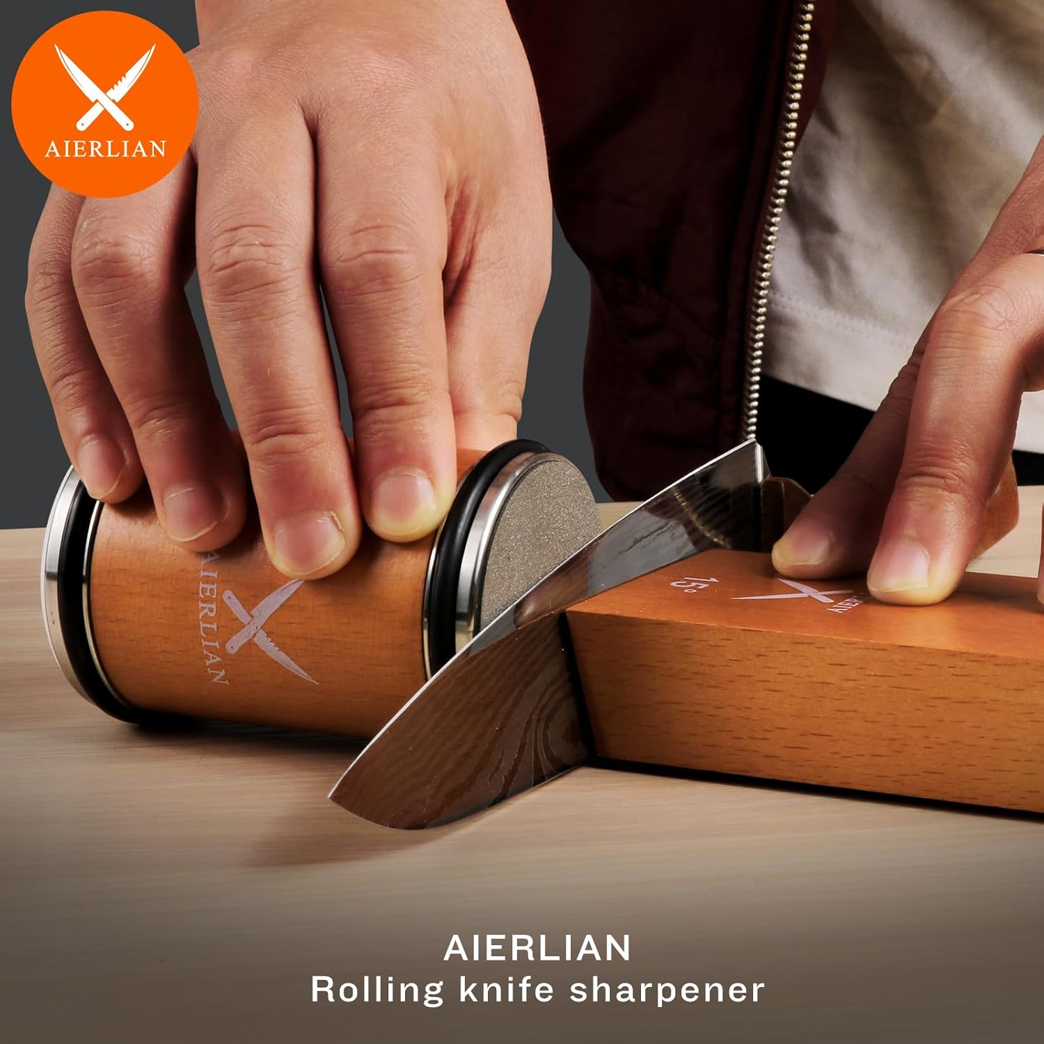 AIERLIAN rolling knife sharpener kit with diamond sharpening stones, compact and easy-to-use knife sharpening tool for kitchen or outdoor knives.