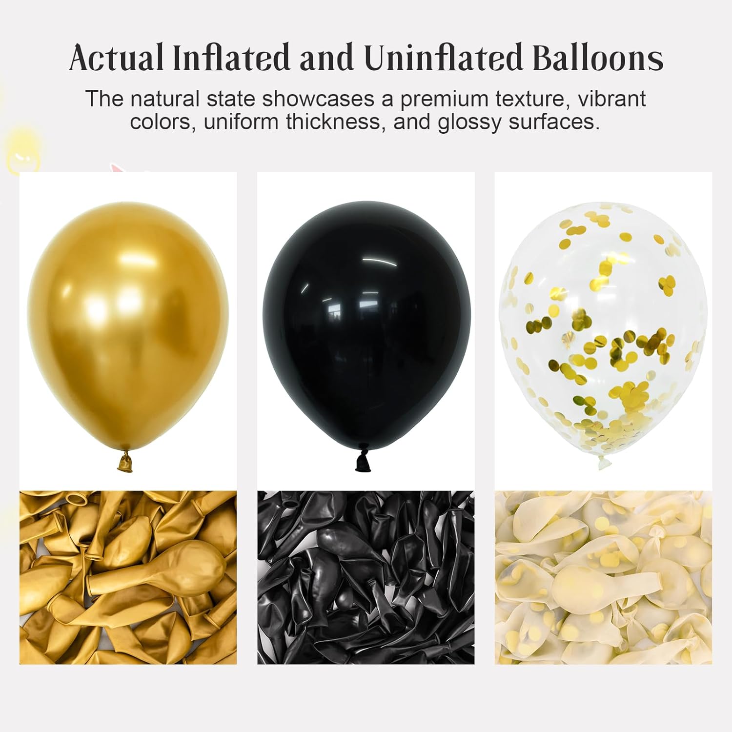 Patimate Black Gold Confetti Balloons Set, 50 pcs 12 inch Metallic Gold Black