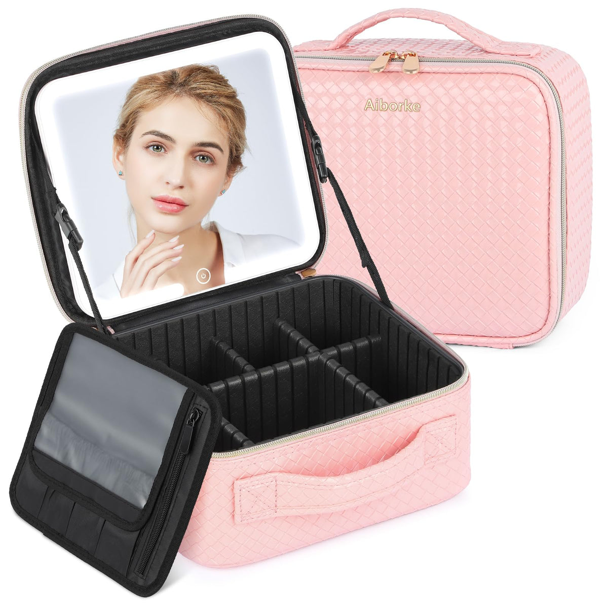 Travel Makeup Bag with Led Mirror Make up Case with Lighted - Aiborke Official Imagery - 1