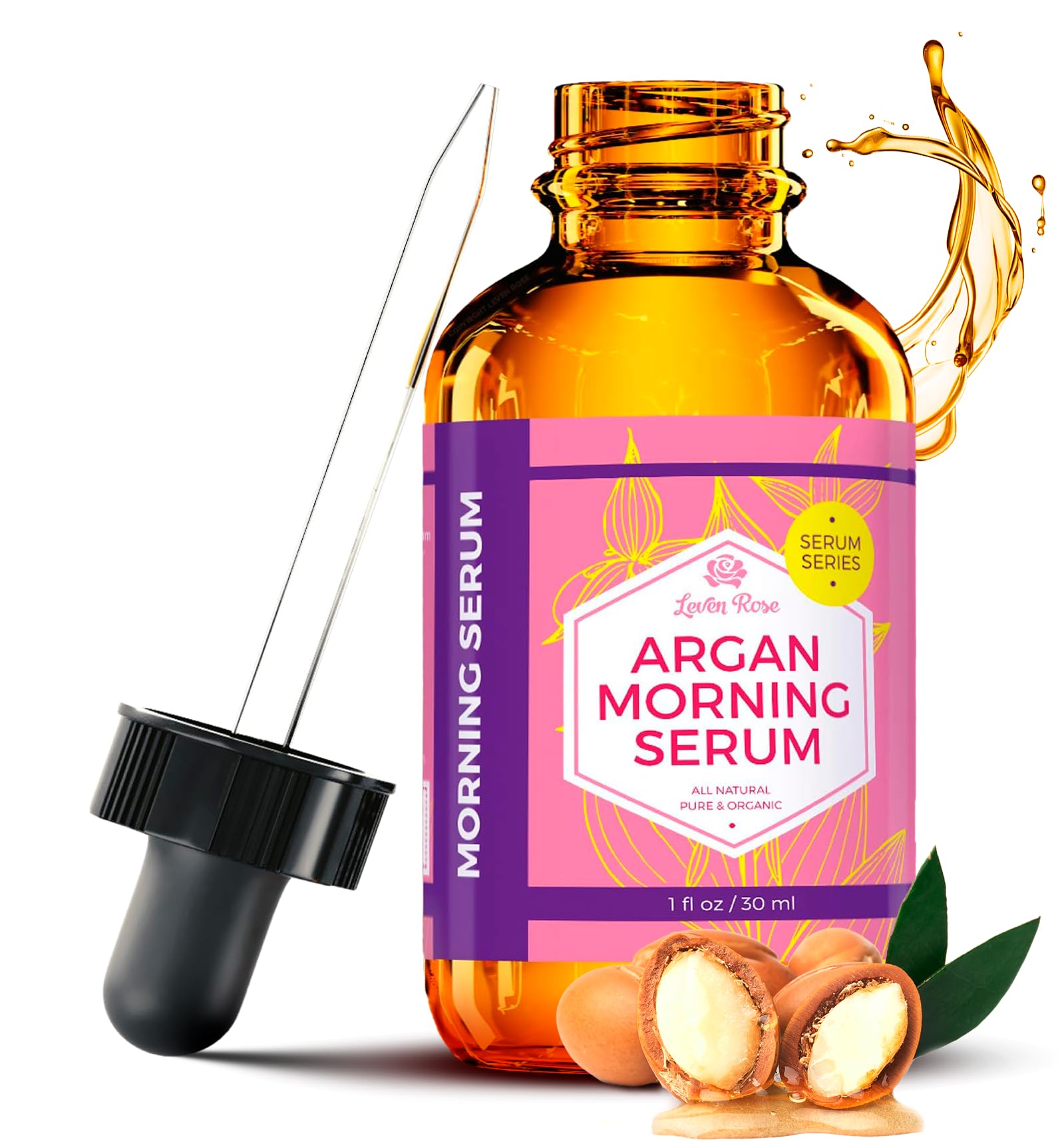Leven Rose Moroccan Argan Oil Face Serum - 100% Organic Hydrating Oil Anti Aging - Leven Rose Official Product View 2