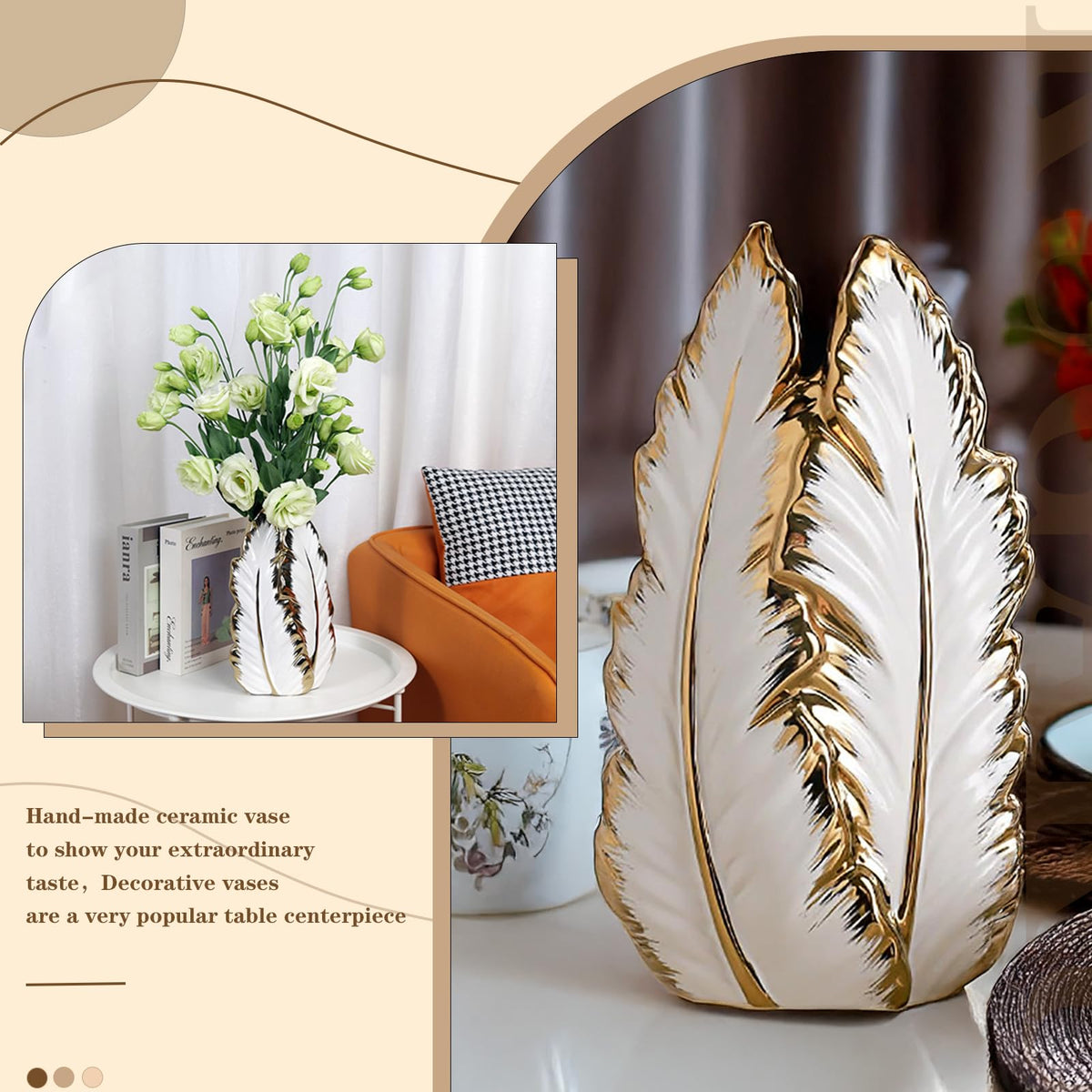 White and Gold Ceramic Vase for Home Decor Modern Decorative - KagaKu Official Imagery - 4