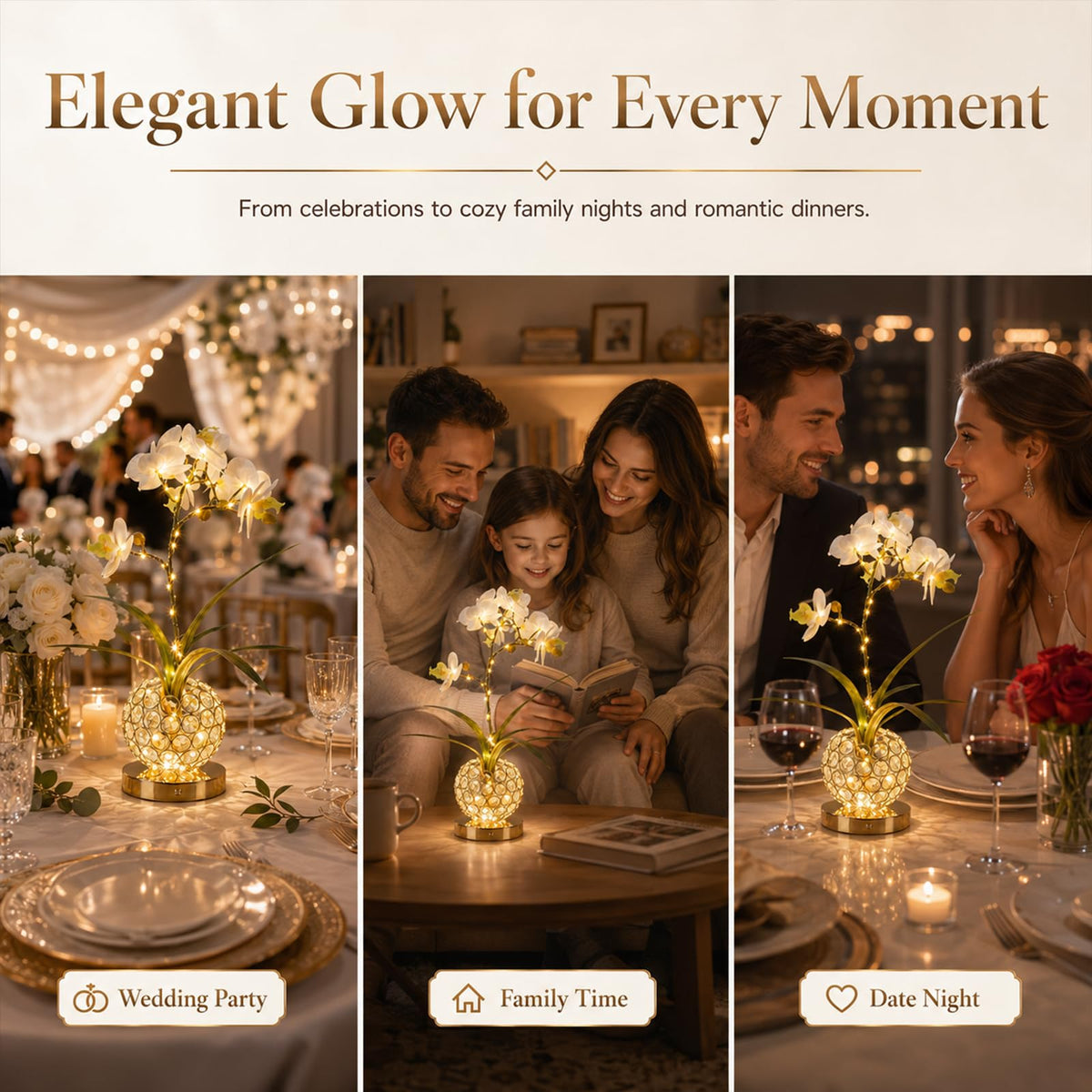Flower Table Lamp 3 Colors Touch Stepless Dimming Orchid - Strackvial Official Imagery - 7