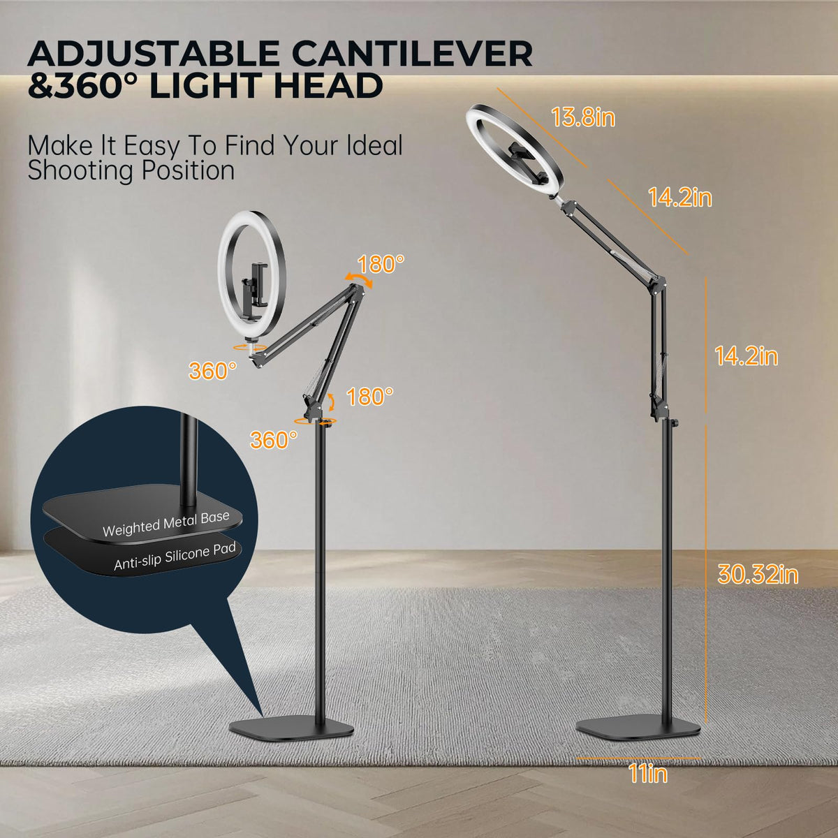 12 Ring Light with Stand Tripod for iPhone Overhead Phone - Bialeire Official Imagery - 5