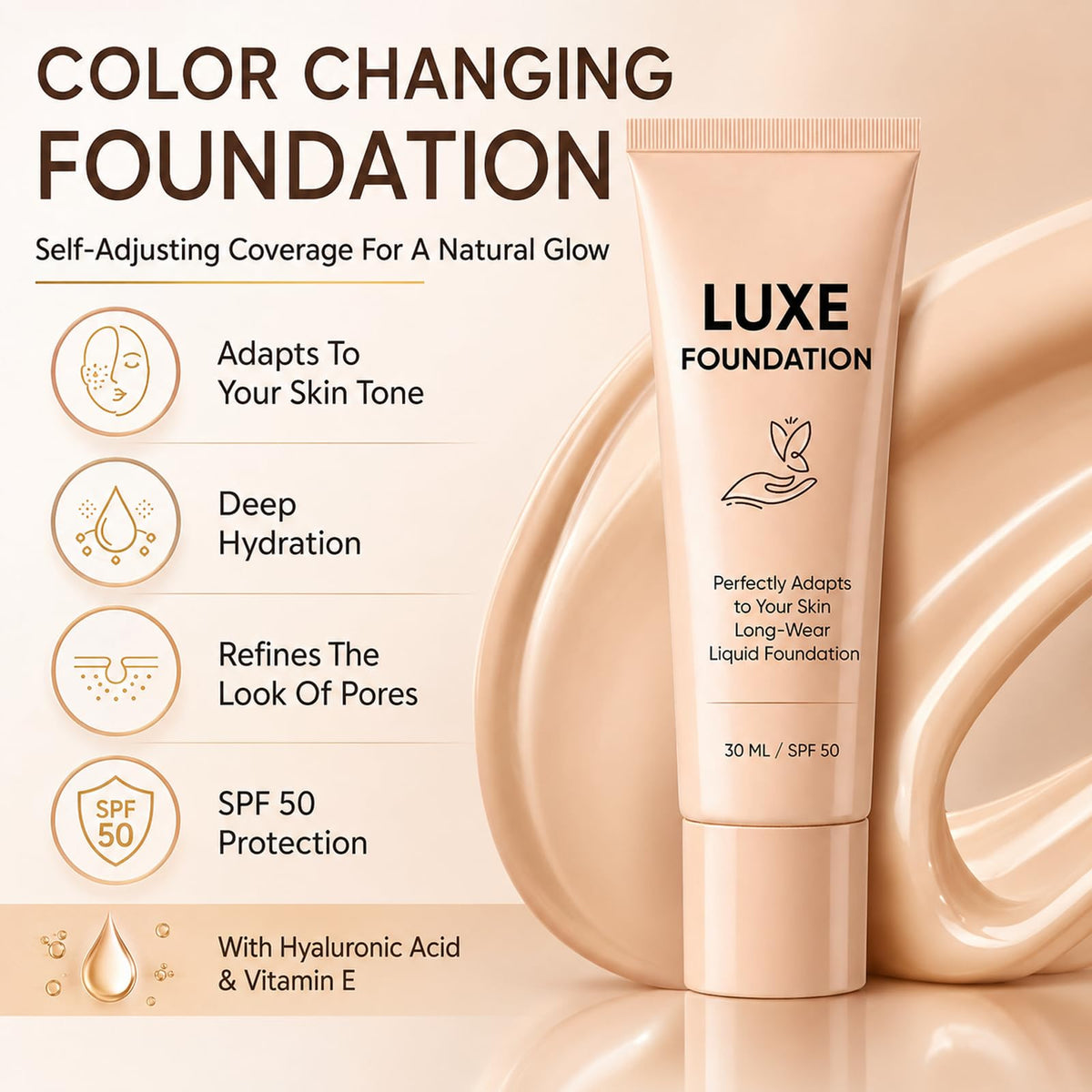 for Women Color Changing Foundation Hyaluronic Acid Vitamin - LUXE FOUNDATION Official Imagery - 3