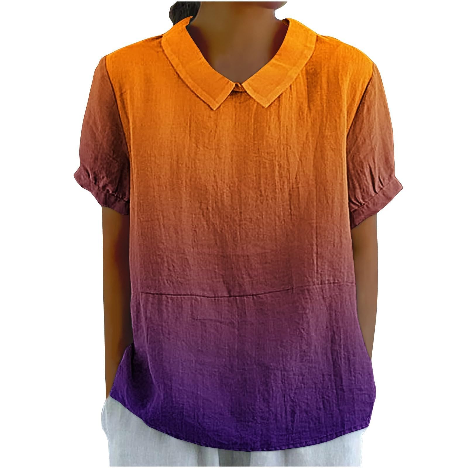 Linen Shirts for Women 2025 Summer Lightweight Short Sleeve Tunic Tshi - View 1