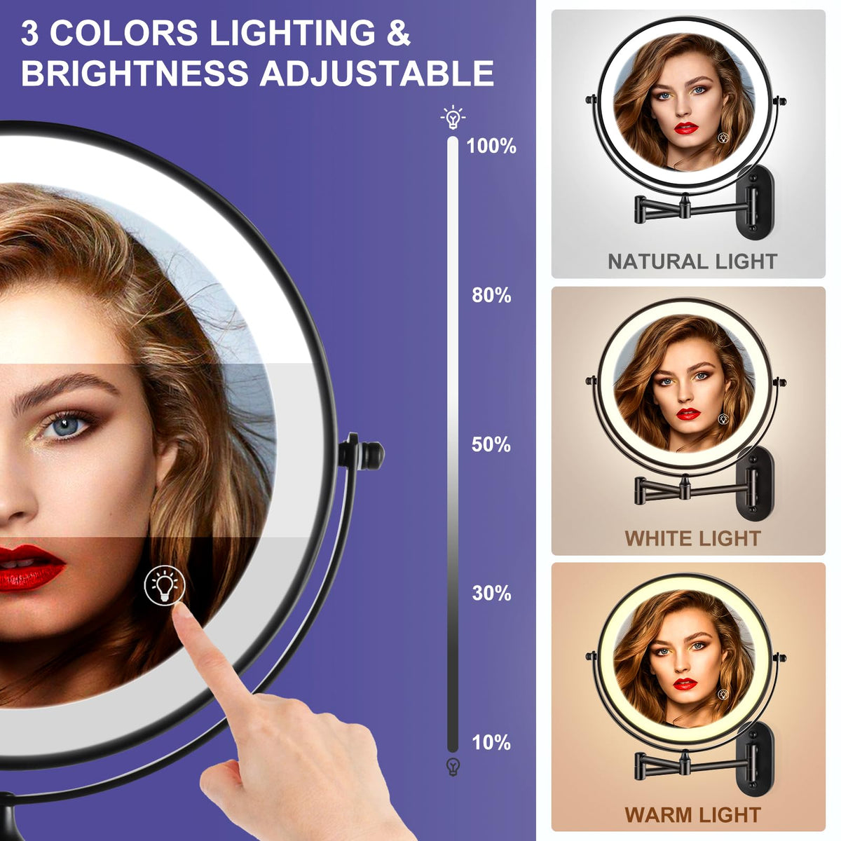 Rechargeable Wall Mounted Makeup Mirror 8 5 inch Double - VORREMIRR Official Imagery - 4