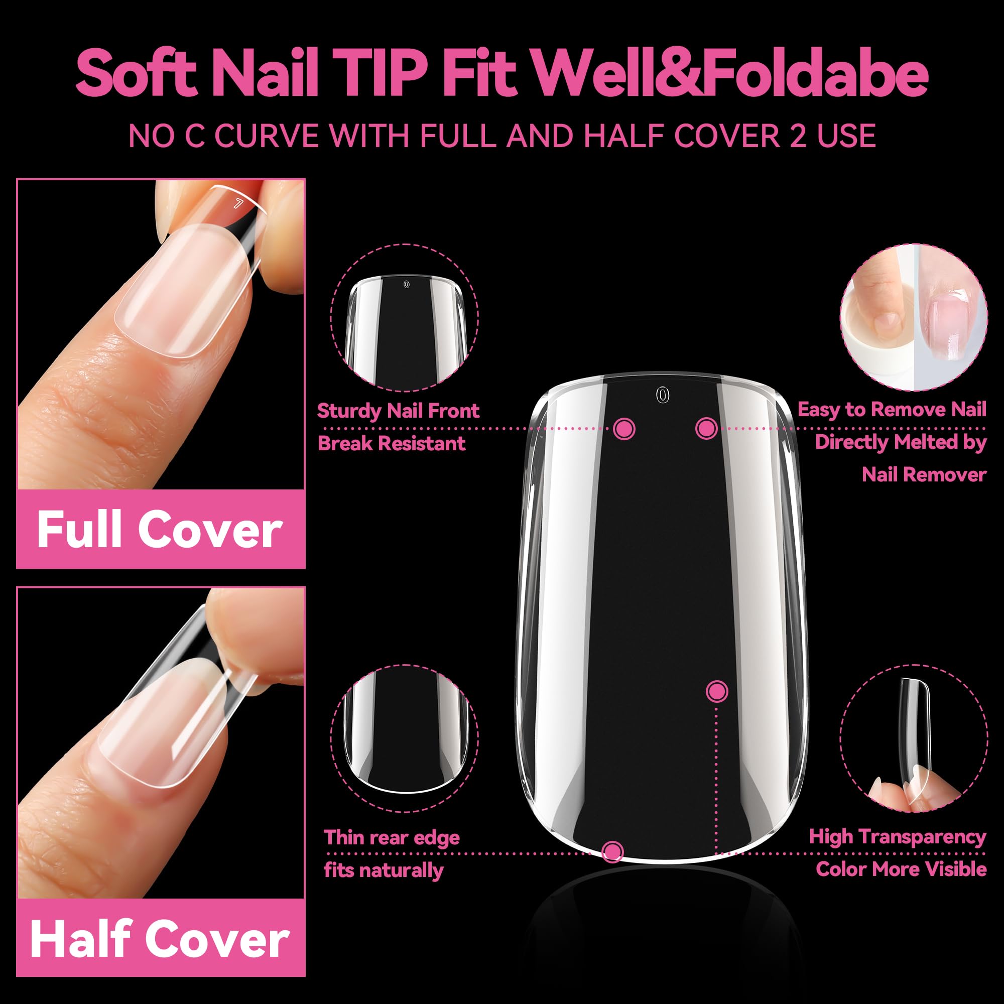 UNA GELLA 504pcs Short Square Gel Nail Tips – 12 Sizes
