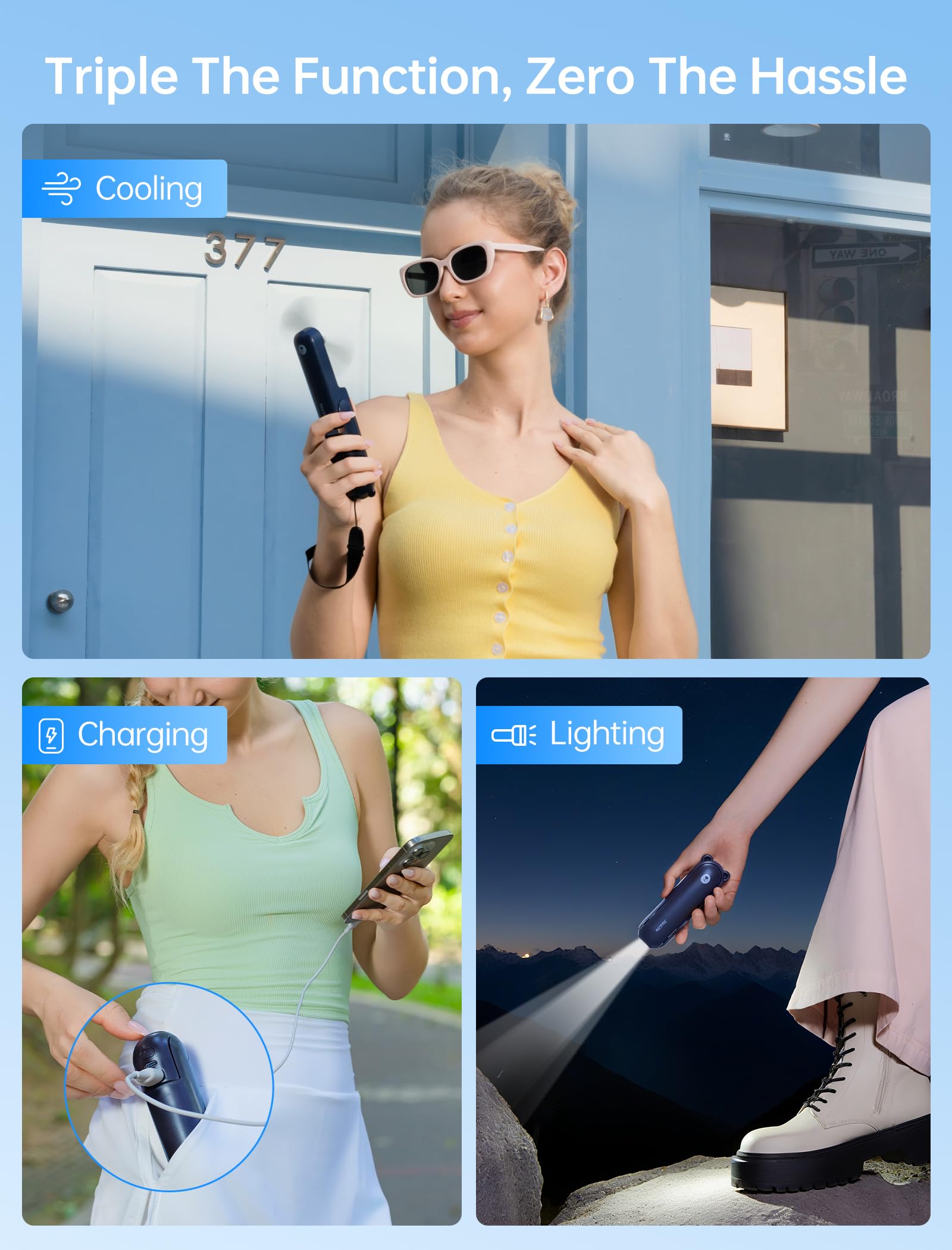 JISULIFE 3 IN 1 Portable Fan with Power Bank & Flashlight Featured - JISULIFE Official Product View 2